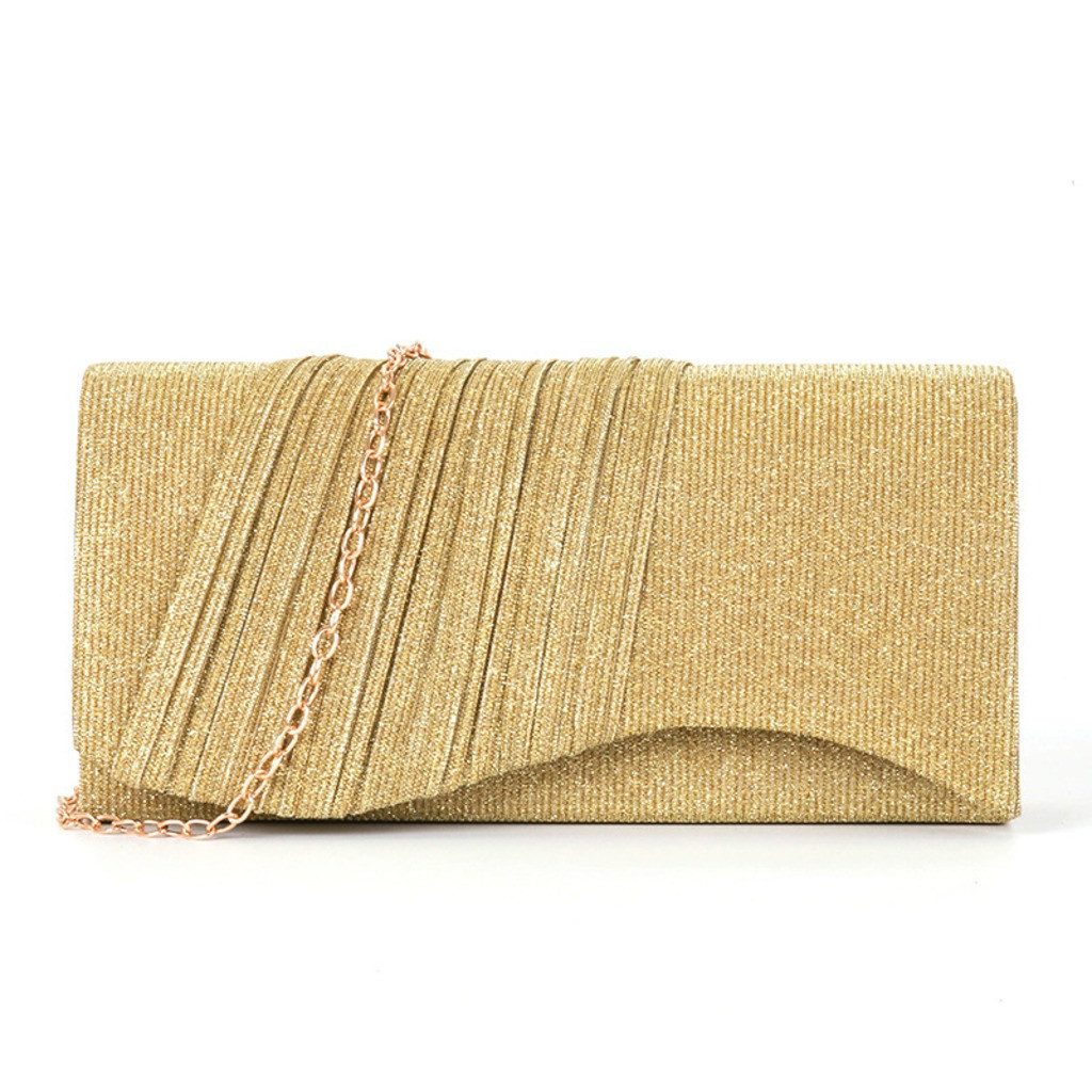 nsihing Clutch Damen Clutch, Glitzer Abendtasche mit Abnehmbarer Schulterkette, Elegante Umhängetasche mit Plissee Design für Party, Hochzeit & Abend