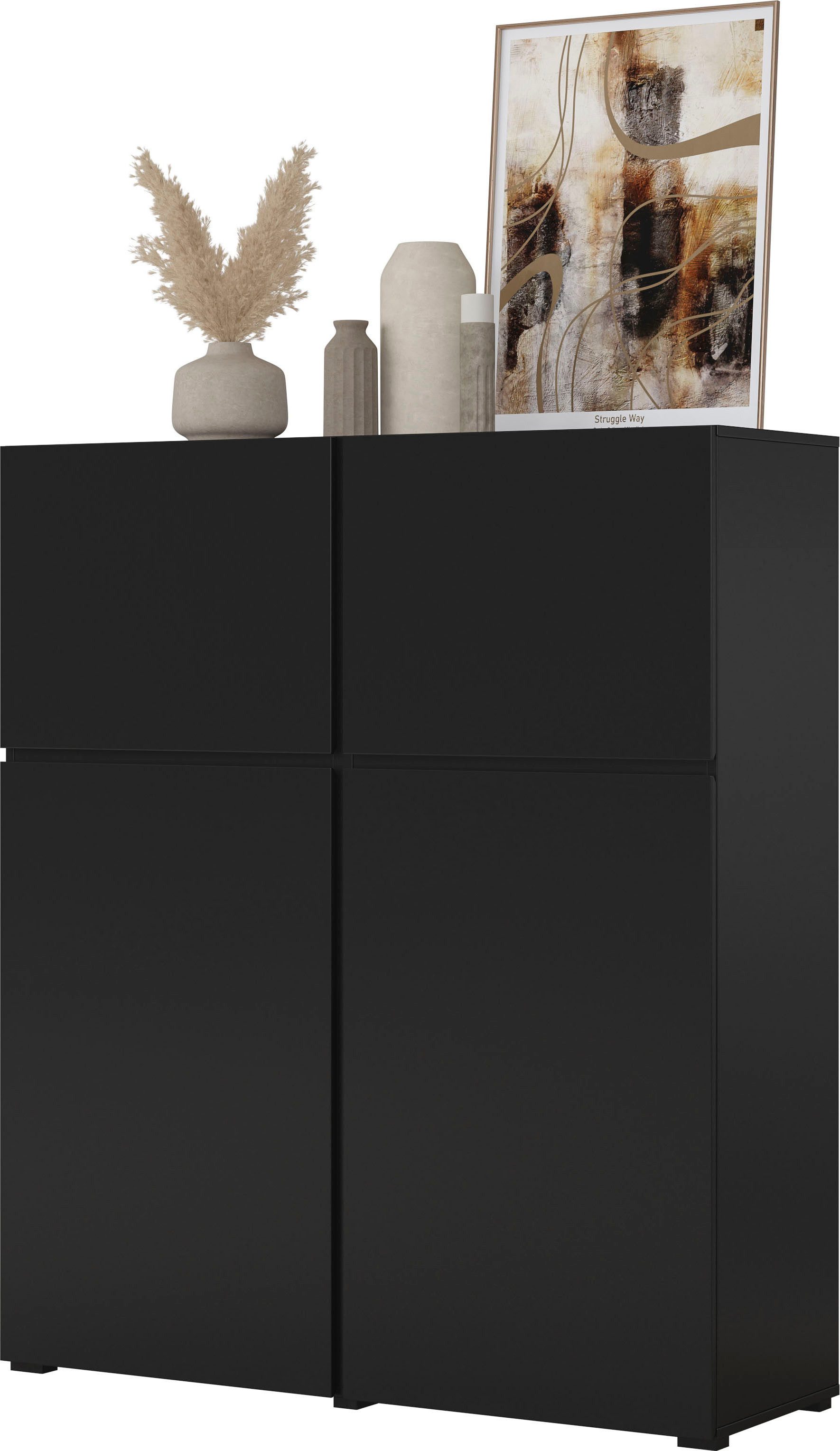OTTO home Highboard Cross, moderne grifflose Hochkommode mit 4 Türen,Türkommode, Hochschrank, Höhe 139 cm mit viel Stauraum, Einlegeböden verstellbar