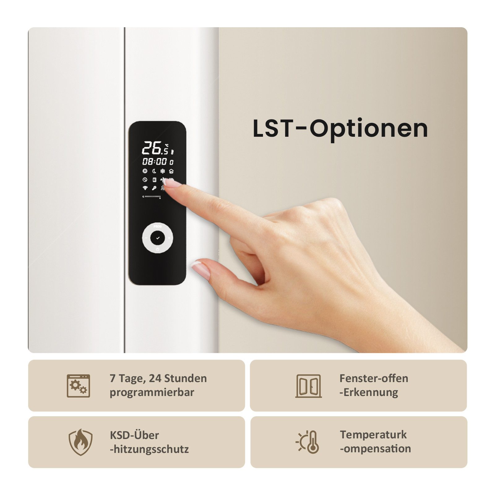 EMKE Elektro-Heizkörper Aluminium-Heizkörper mit WLAN, LCD-Display und Thermostat, Google Home/Alexa-Sprachsteuerung Timing-Funktion Elektroheizung Weiß – Bild 4 von 5