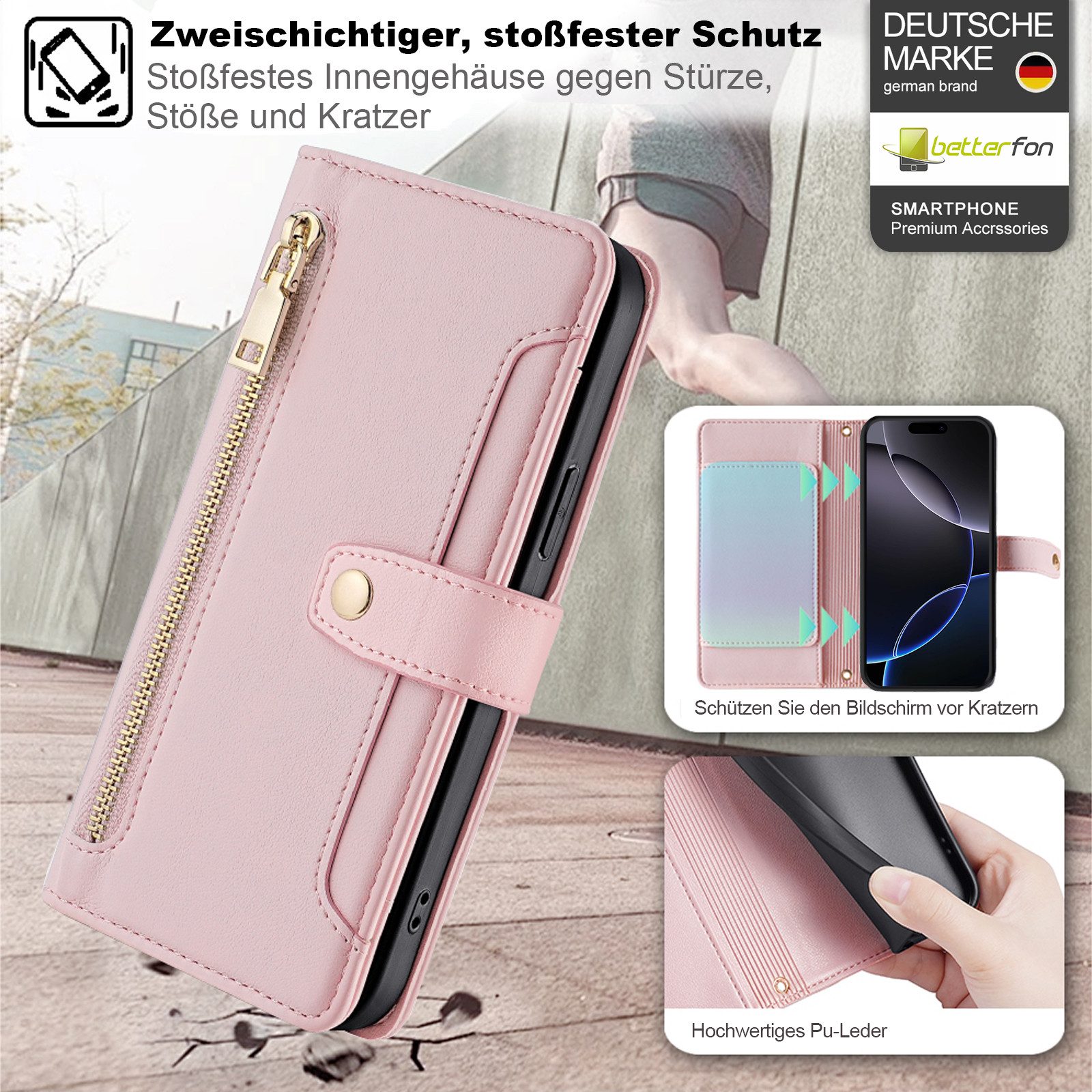 betterfon Handykette mit Portemonnaie für iPhone -Handyhülle Kartenfächern, Hände frei – mit Silikonhülle & Schnur für flexiblen Alltag