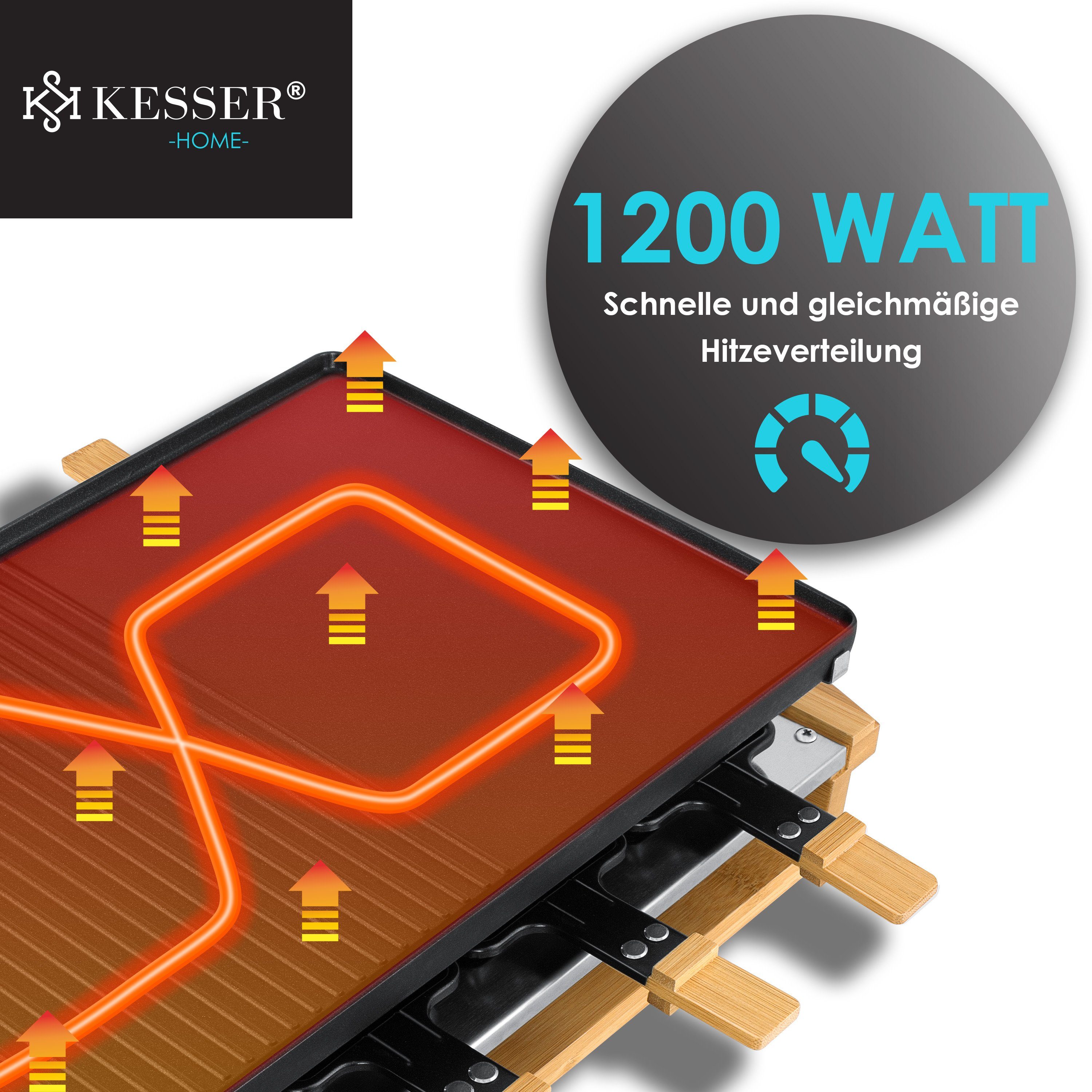 KESSER Raclette, 8 Raclettepfännchen, 1200 W, Raclette-Grill mit Naturgrillstein, Grillplatte Tischgrill