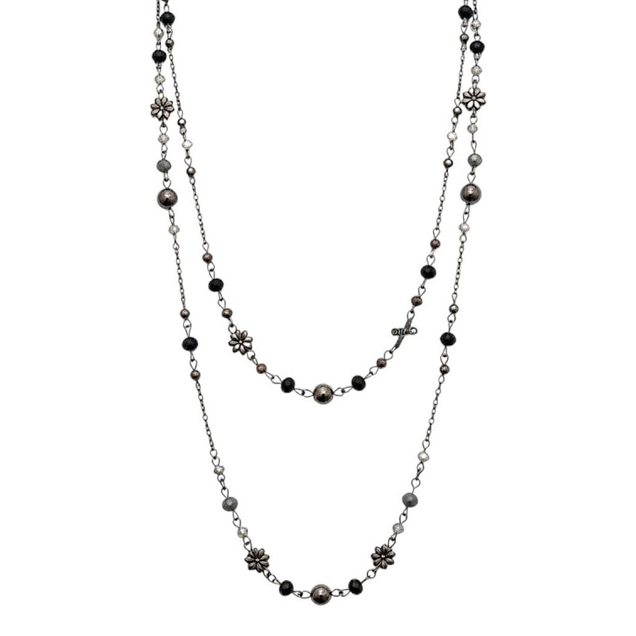 KARMA Lange Kette Schwarz 86 cm Damen Metall Kristalle (1-tlg., modern Geschenk für Frauen Statementkette), Halskette Pulloverkette Damenhalskette