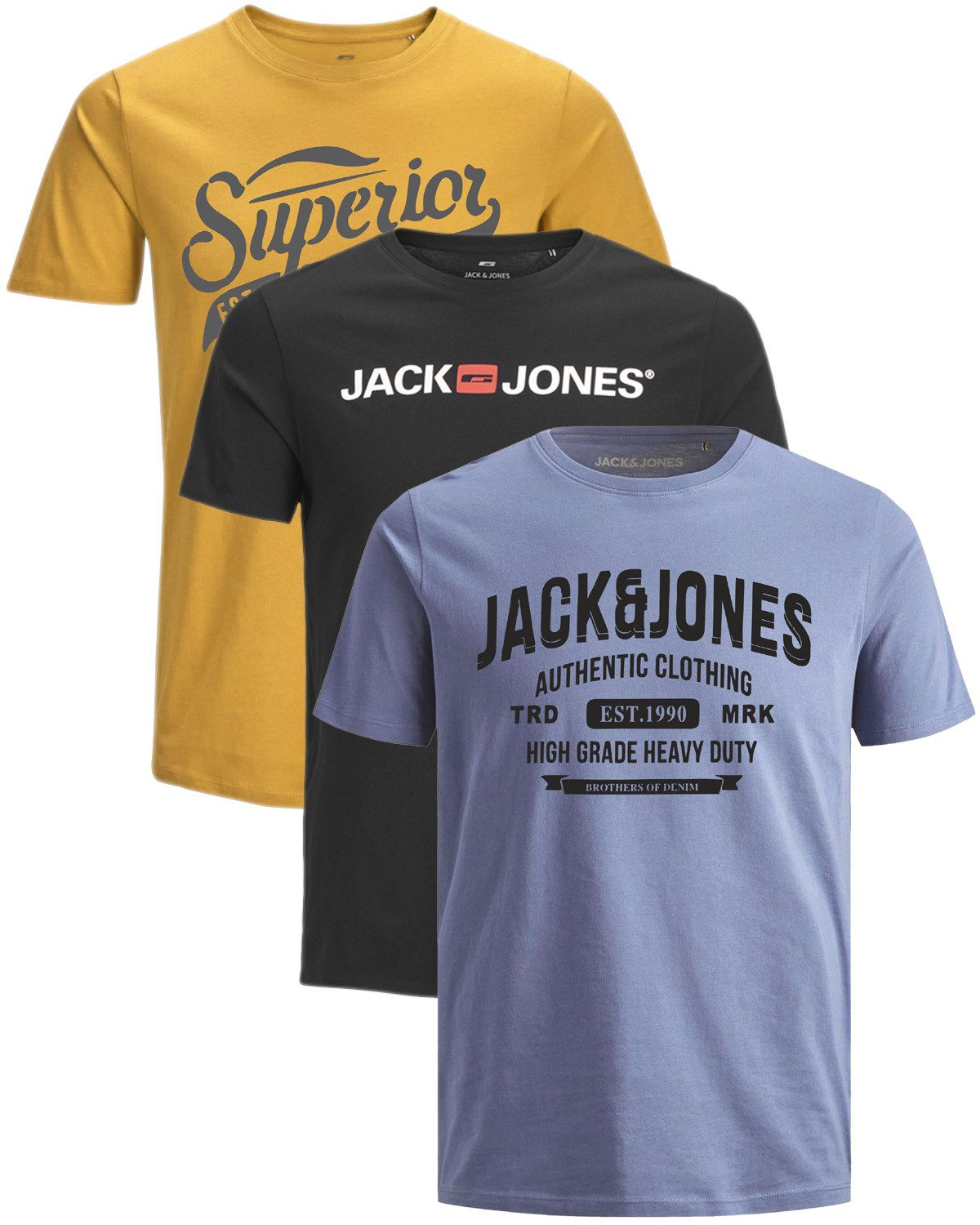Jack & Jones Print-Shirt Bequemes Slimfit Shirt (Spar-Set, 3er-Pack) in Uni günstig online kaufen