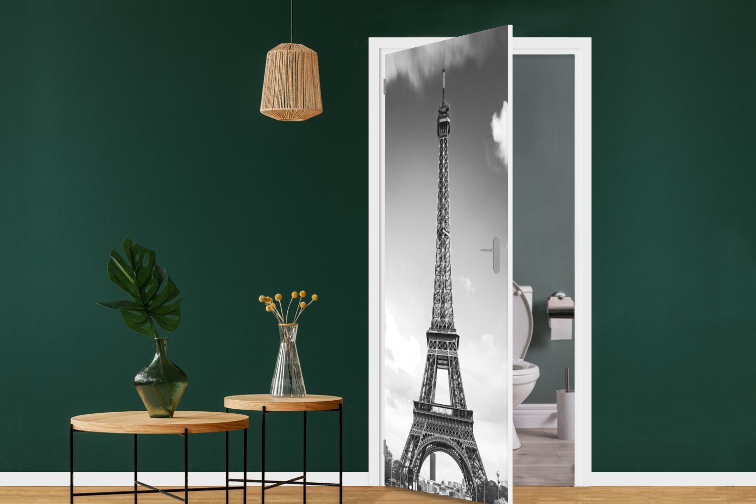 MuchoWow Türtapete Der Eiffelturm St), Fototapete 75x205 den cm für Matt, Türaufkleber, Tür, zwischen Wolken, bedruckt, (1