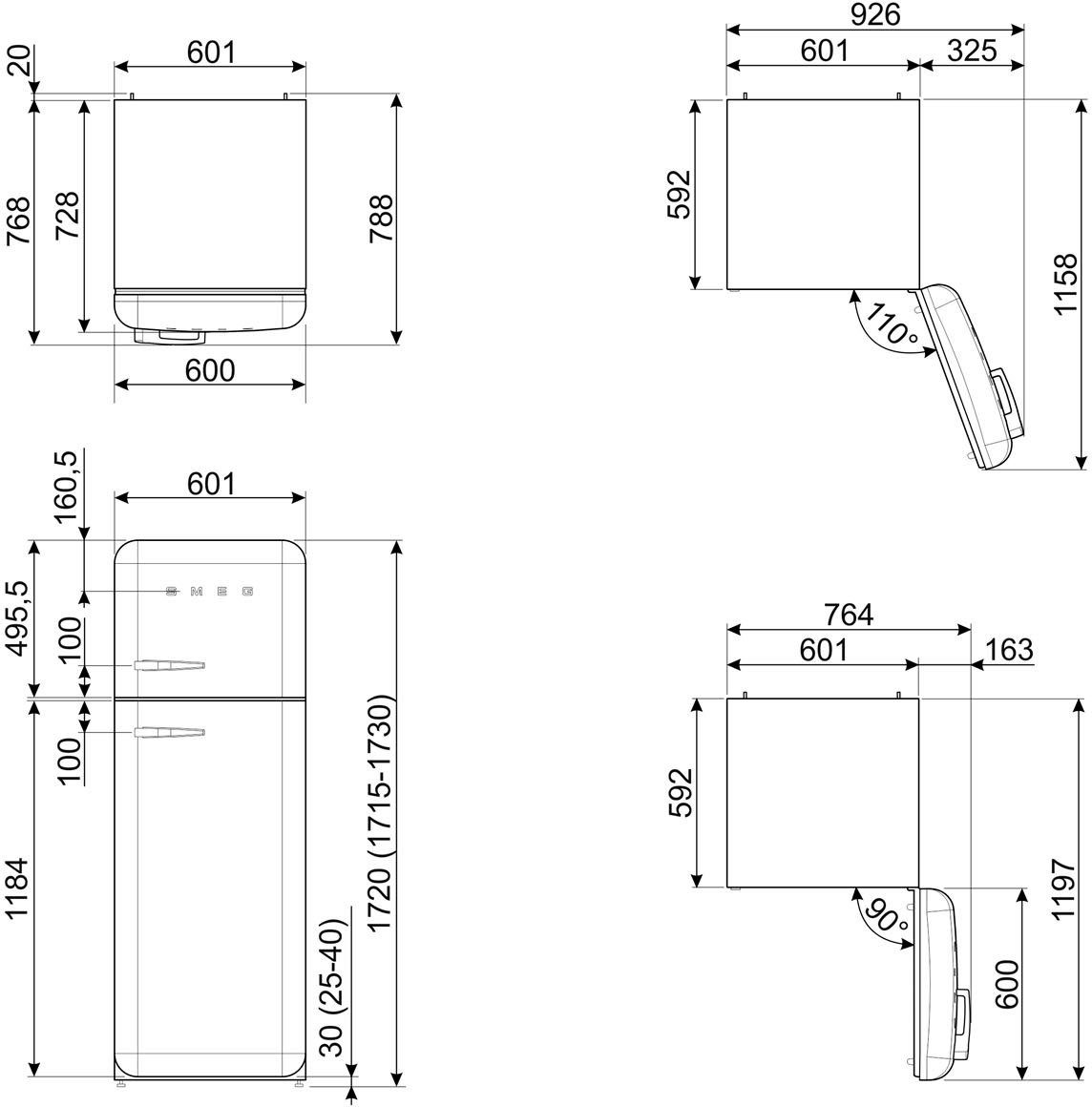 FAB30 cm hoch, Smeg breit cm FAB30ROR5, 172 60,1 Kühl-/Gefrierkombination