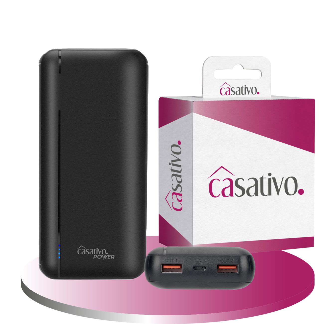 Casativo Kompakte Powerbank 20.000 mAh 3 USB-Ports, Quick Charge 3.0 Smartphone-Ladegerät (1-tlg., gleichzeitige Ladungen von 3 Geräten, 3 A / 15 Watt, 2 USB-A-Ladeports)
