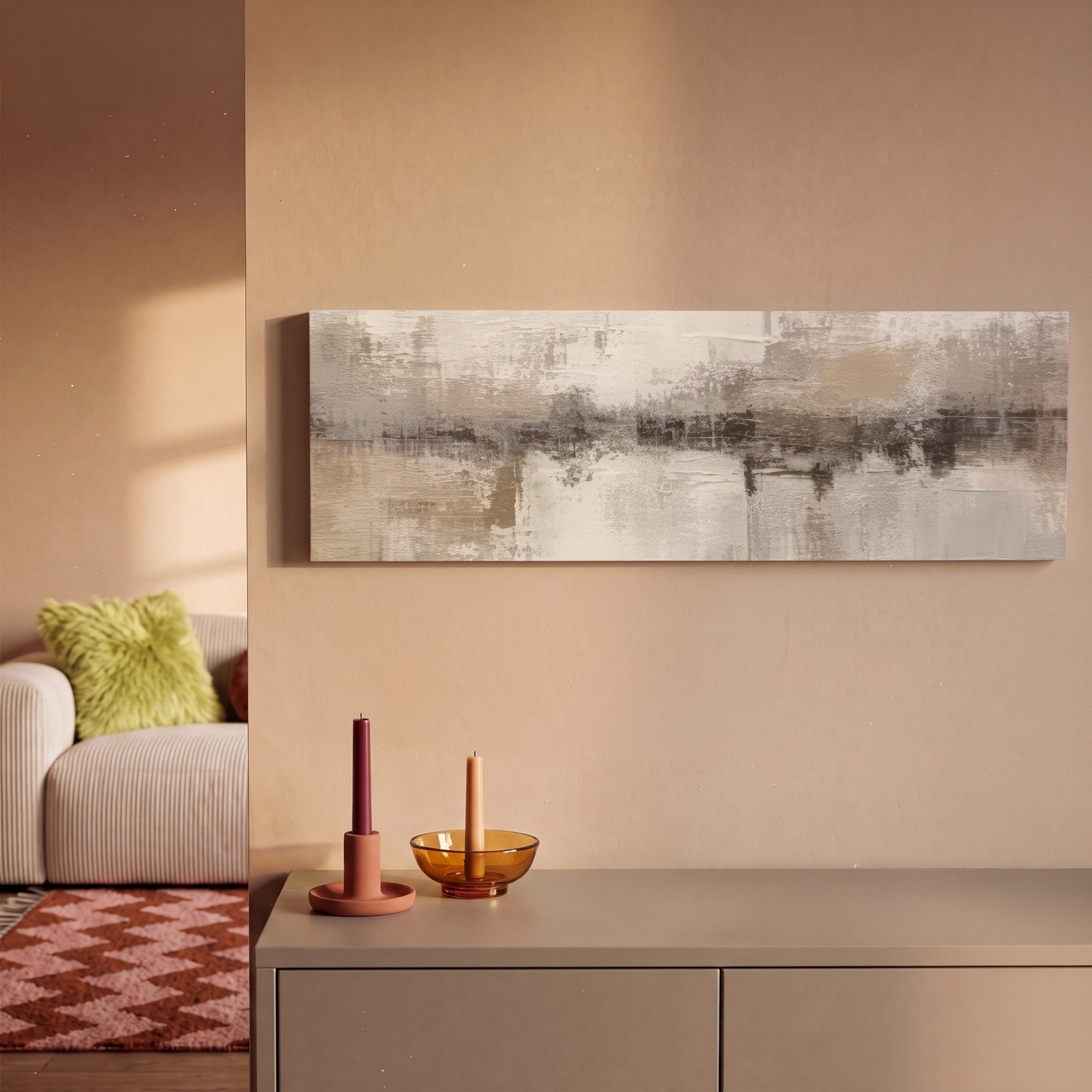 OneMillionCanvasses® Leinwandbild Panorama Moderne Kunst - Abstrakt - Beige, Fotodruck (1 St), Wandbild, Deko Schlafzimmer Wohnzimmer Flur 60x20 cm – Bild 2 von 5