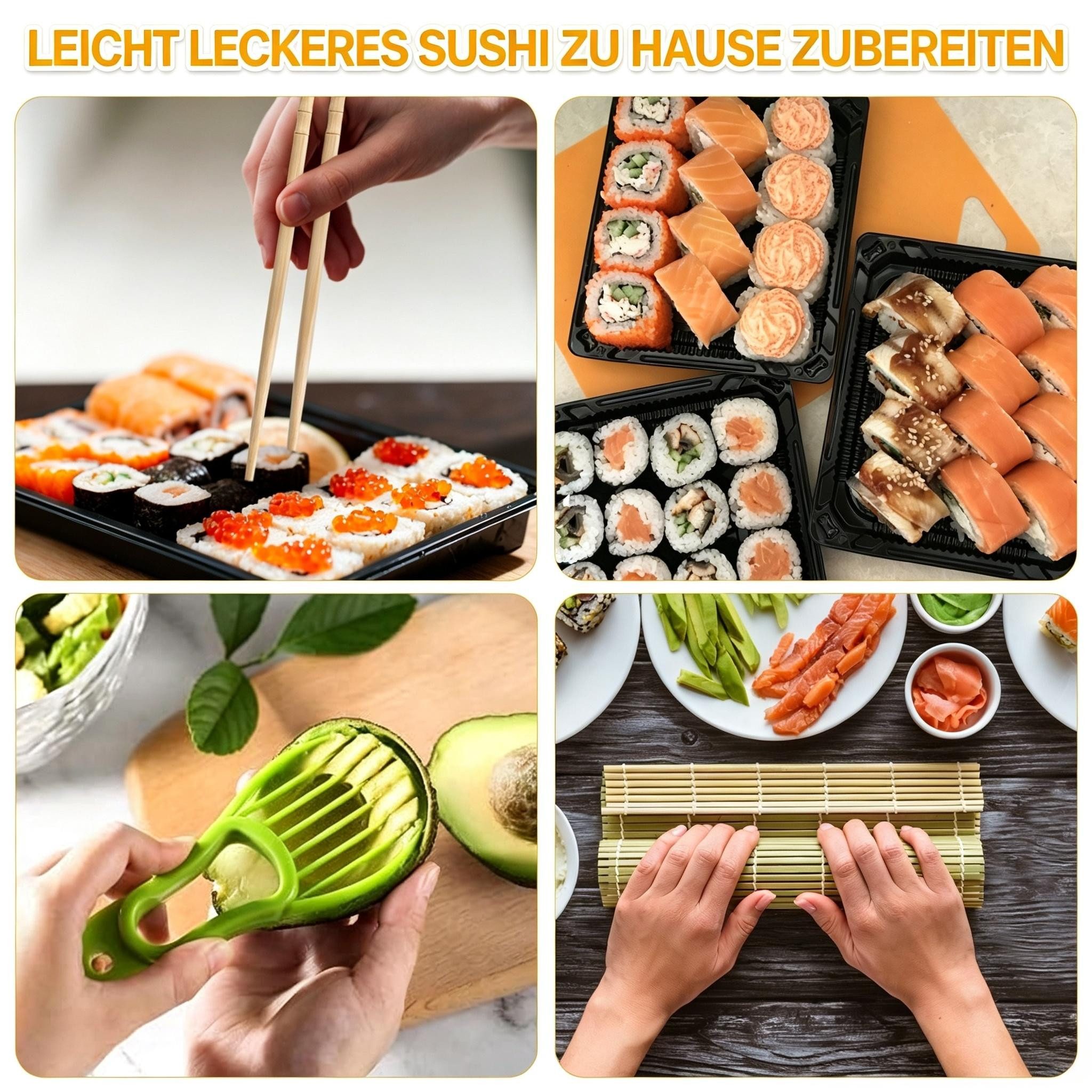 Kityhome Sushi-Roller Sushi-Set für Anfänger 20-teilig – komplett mit Zubehör, (Set 20-tlg), Inkl. Sushi-Bazooka, Messer & Bambusmatten,DIY Sushi-Set, – Bild 4 von 5