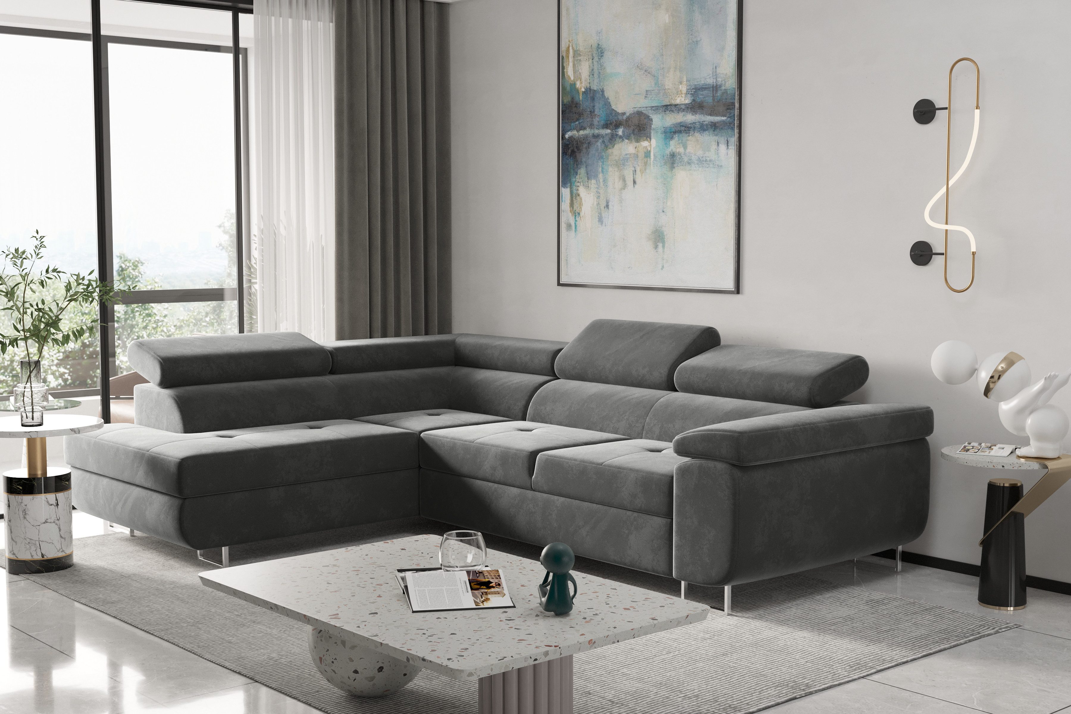 Kaiser Möbel Ecksofa mit schlaffunktion und bettkasten Eckcouch ATOM verschiedene Farben, Ecksofa