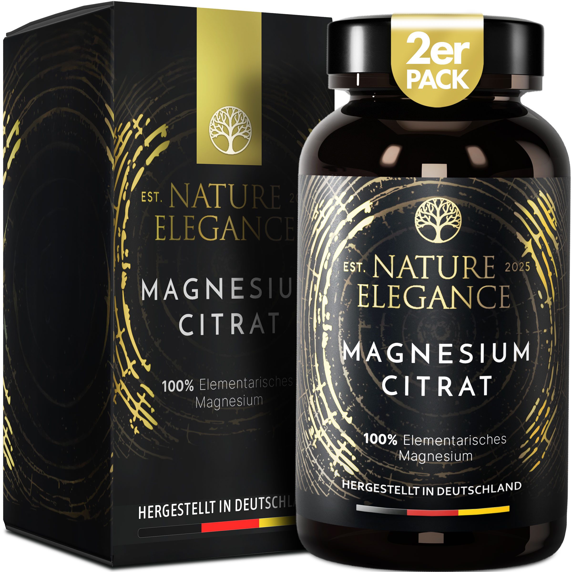 NEOLYMP Magnesiumcitrat Kapseln - 360mg elementares Magnesium pro Dosis Kapseln, 2 er Set à, Nachhaltige echte Braunglasverpackung - laborgeprüft & magenfreundlich