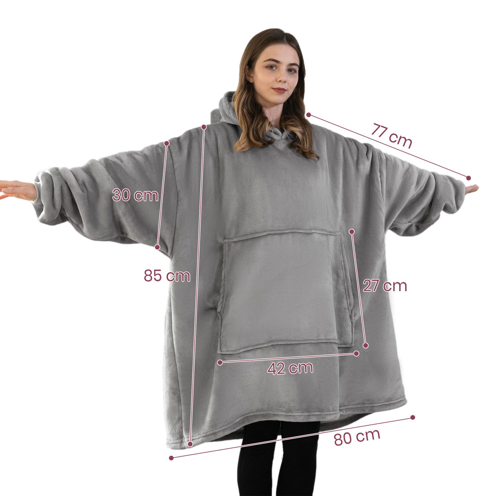 Wohndecke Tragbare Decke, Kuscheldecke mit Ärmeln, Sherpa, mit Taschen, Gra günstig online kaufen