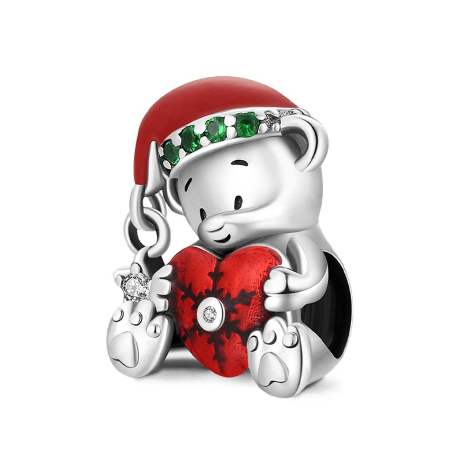 Gnoce Bead Gnoce Charm Bär mit rotem Herz Weihnachten Silber FVC021