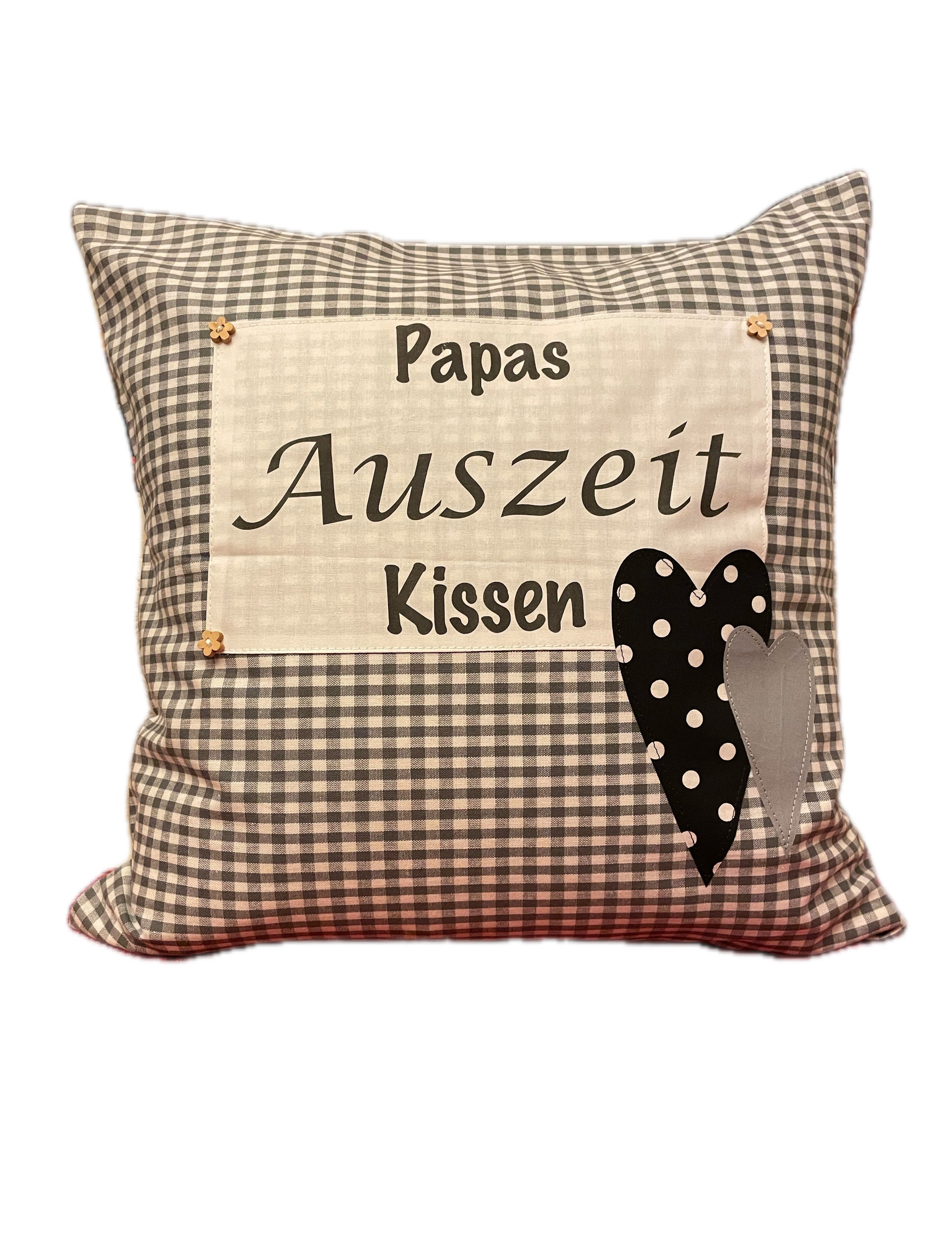 Ammerkind Dekokissen Landhausstil Kissenbezug "Papas Auszeit Kissen" grau/weiß kariert, Handgefertigt in Deutschland hergestellt,Kissenhülle ohne Füllung