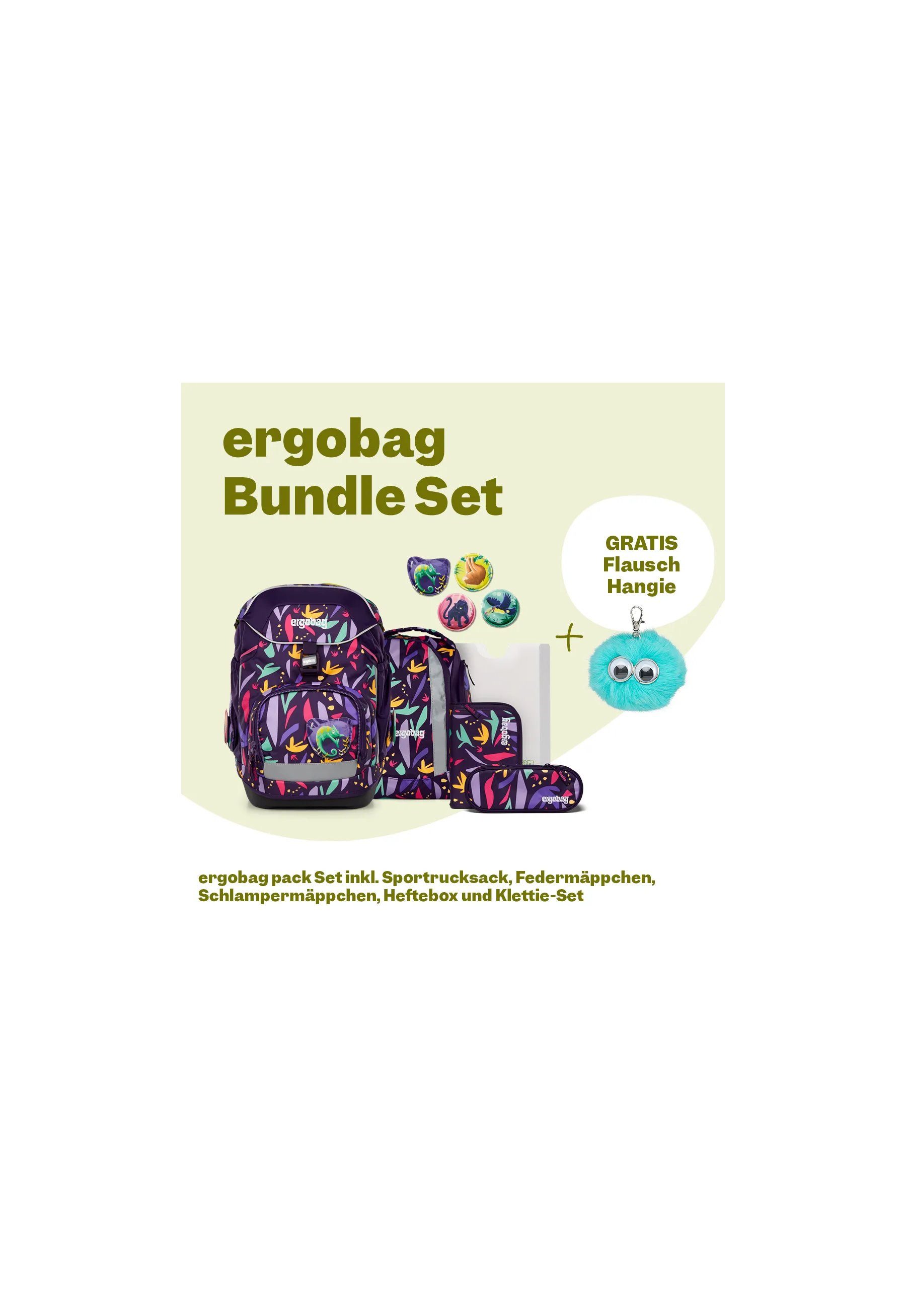 ergobag Schulranzen pack Set Bundle (7-tlg., 7-teiliges Set), größenverstellbares Rückensystem