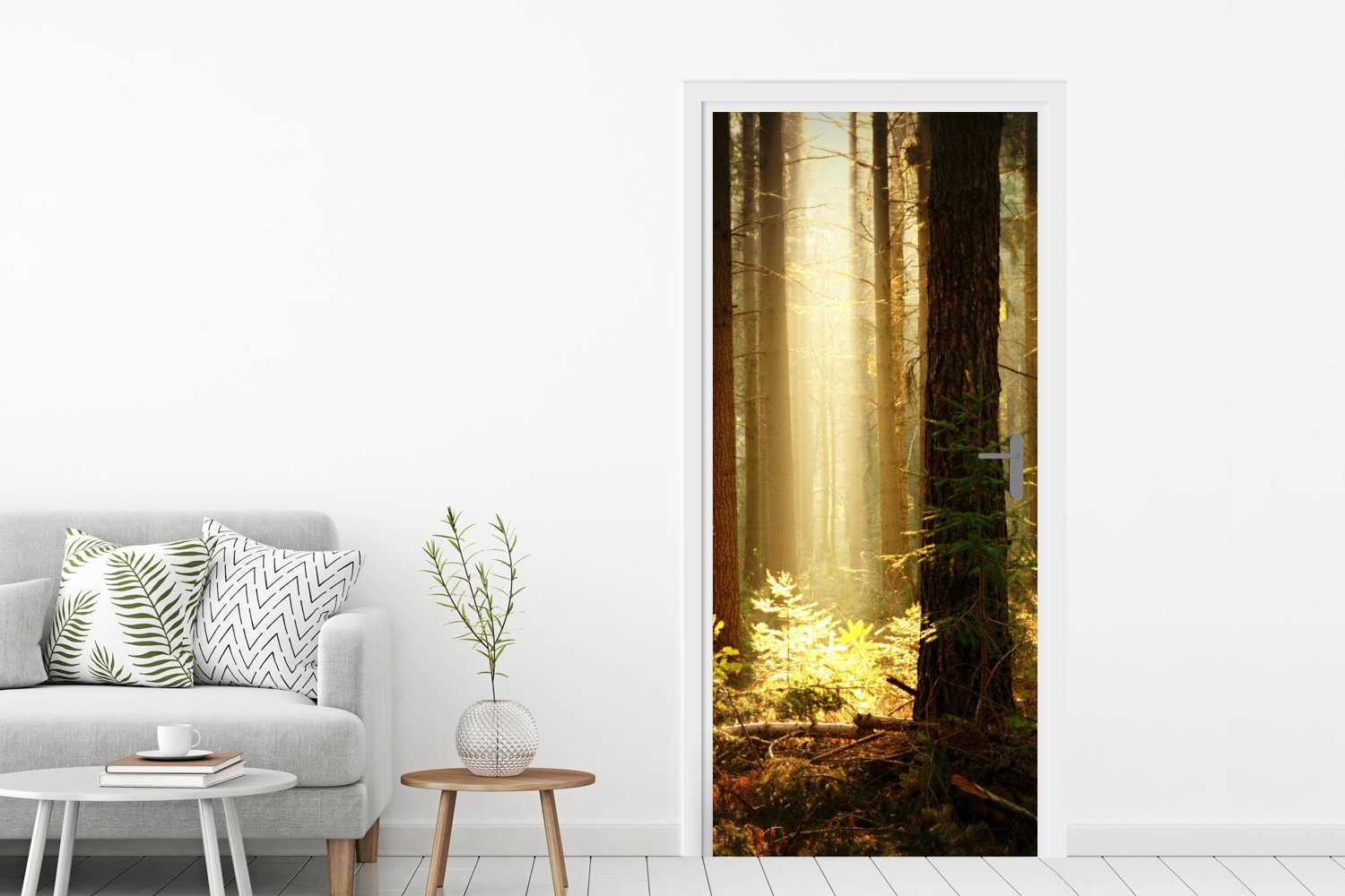 Sonne, Tür, St), 75x205 für - - Matt, Bäume cm Wald bedruckt, (1 Türaufkleber, MuchoWow Fototapete Türtapete
