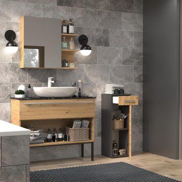 Beautysofa Badkommode Nelson V DS (Badezimmerschrank mit silberfarbig Kunststoffgriffe, Badschrank), mit Schublade, mit 1 Drehtür, 2 abschließbare Fächer