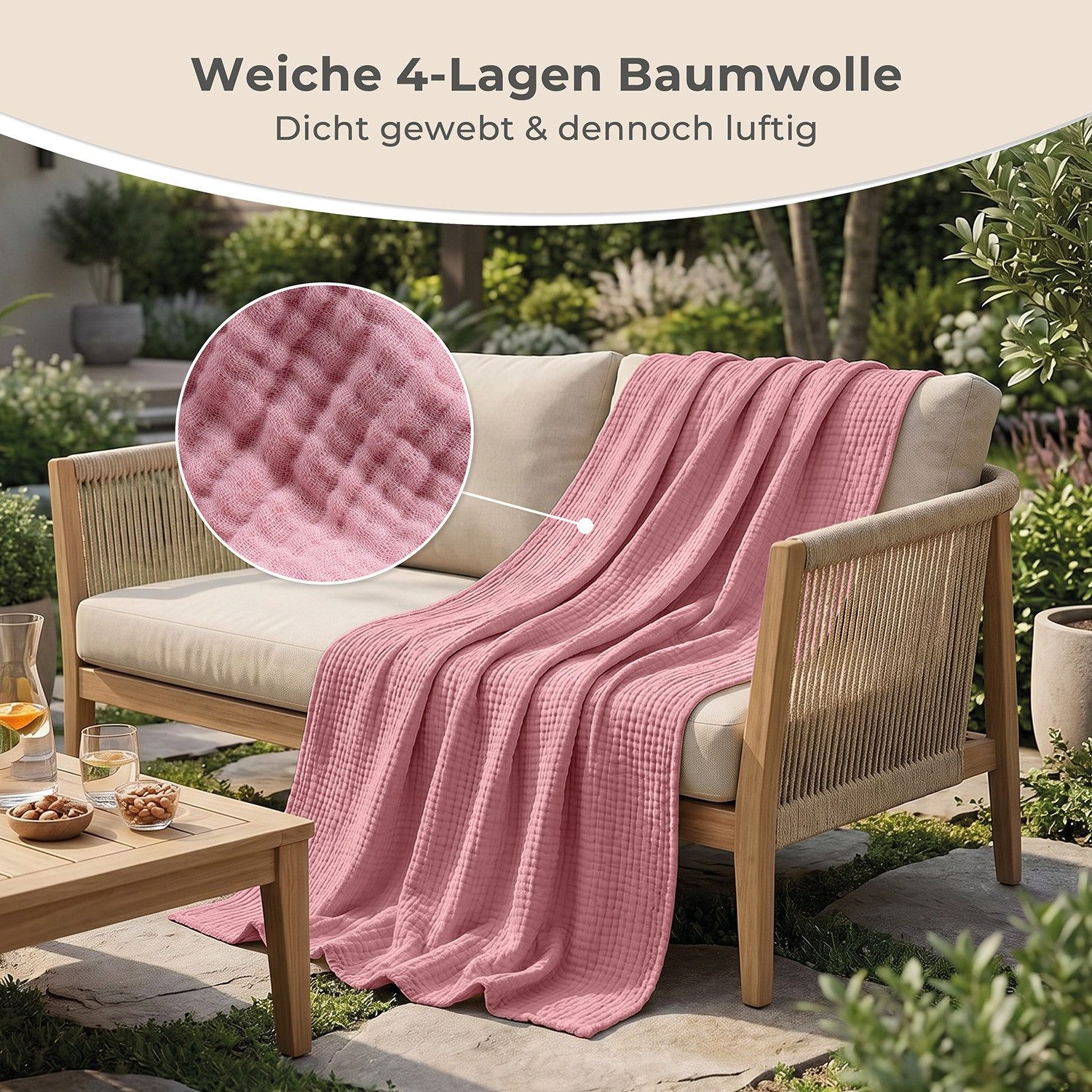 Laynenburg Tagesdecke Musselin aus 100% Baumwolle – Baumwolldecke, Kuscheldecke, Wohndecke als Sommerdecke, Bett-Überwurf, Couch-Überwurf, Sofa-Decke – Bild 4 von 5