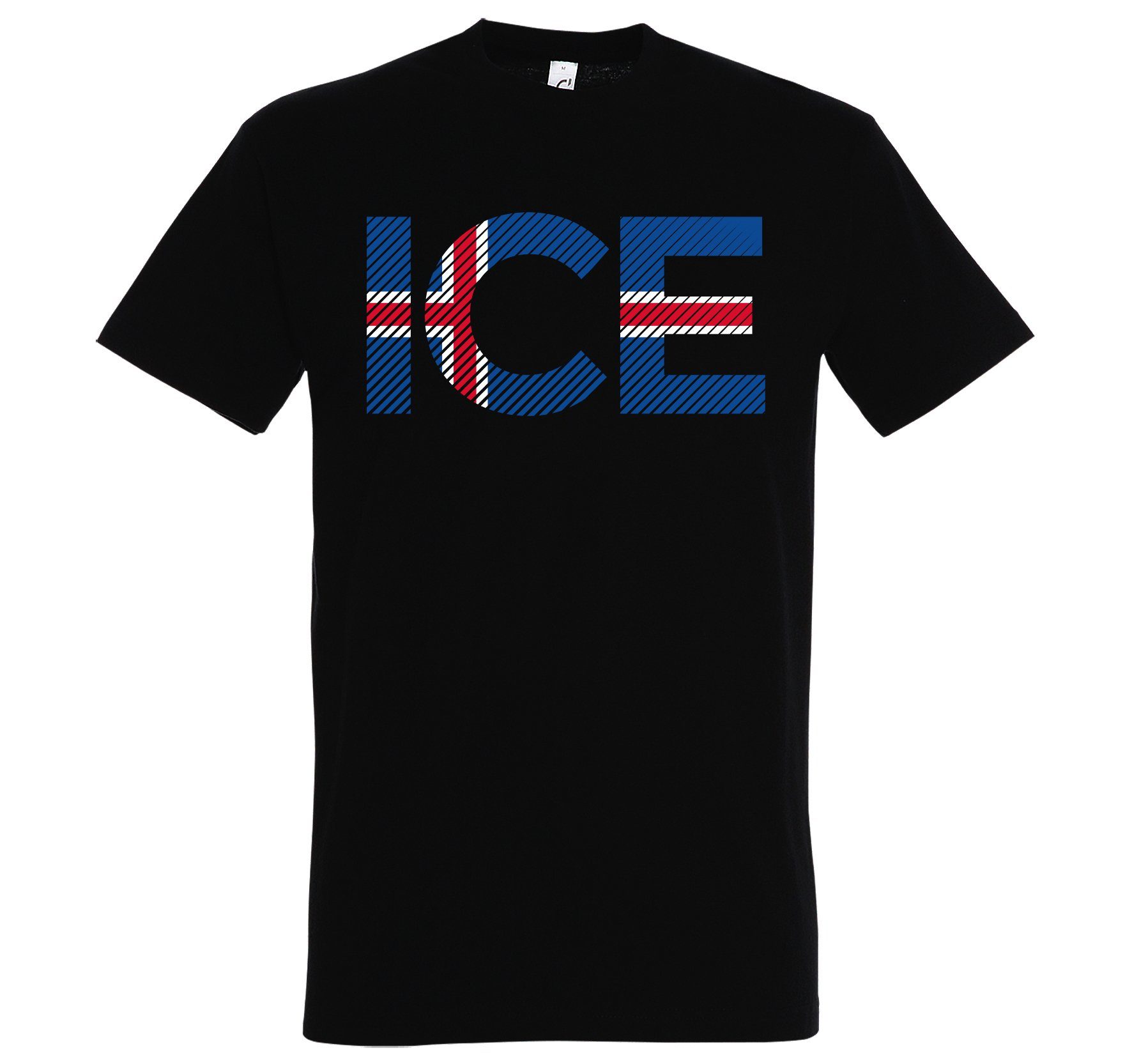 Youth T-Shirt Schwarz Look Herren im Designz Frontprint T-Shirt Fußball ICE Iceland mit