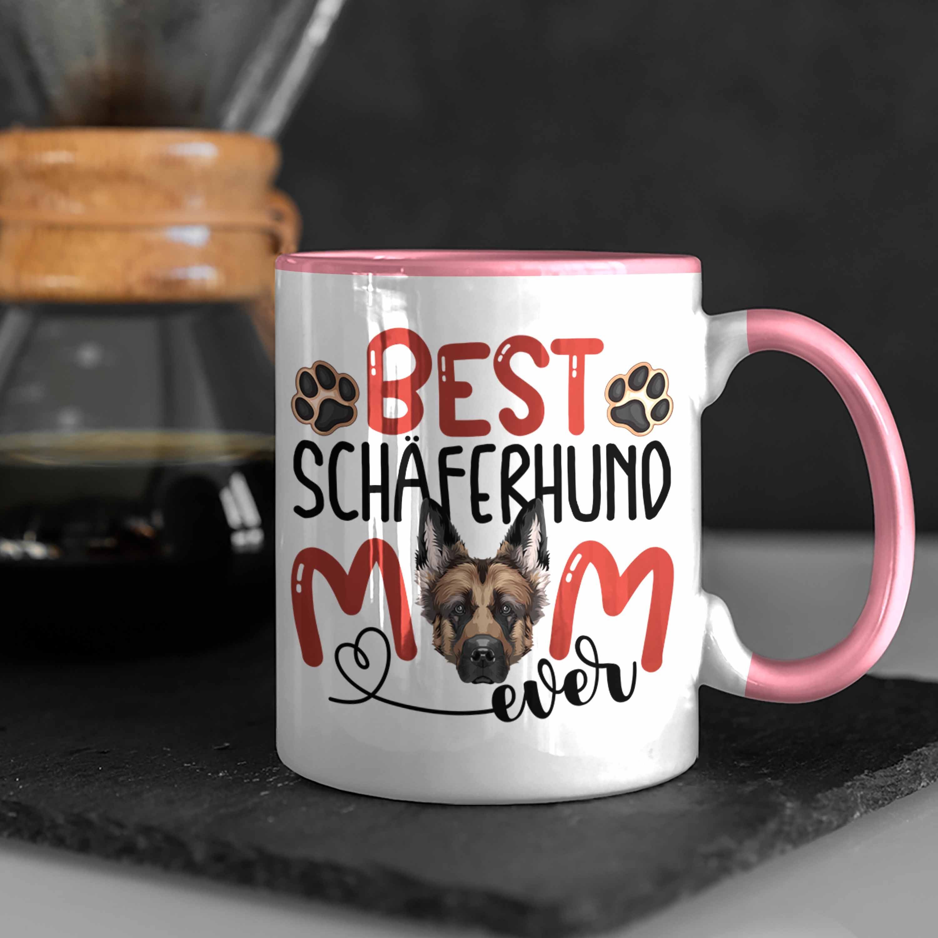 Trendation Tasse Schäferhund Mom Besitzerin Lustiger Geschenk Spruch Tasse Rosa Geschenkidee