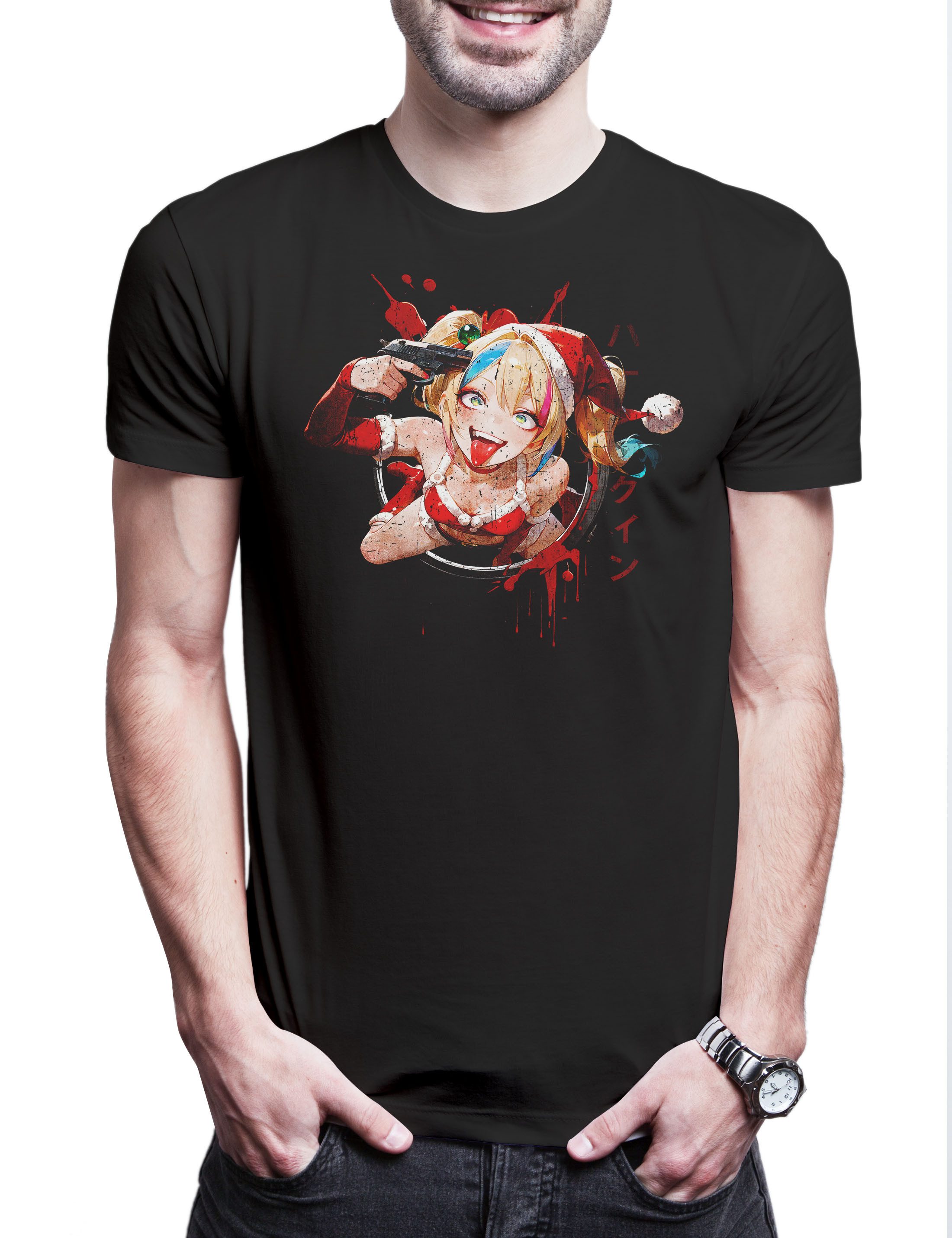 Print-Shirt Santa Quinn Christmas Herren T-Shirt Harley Joker Anime Style Manga