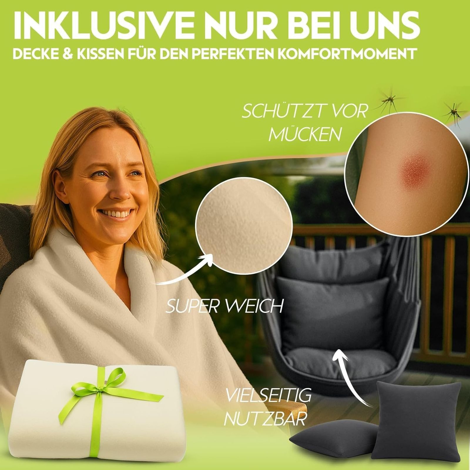 BURI Hängesessel Hängesessel 150kg Hängestuhl 360° Drehung Deckenmontage + DeckeKissen – Bild 5 von 5