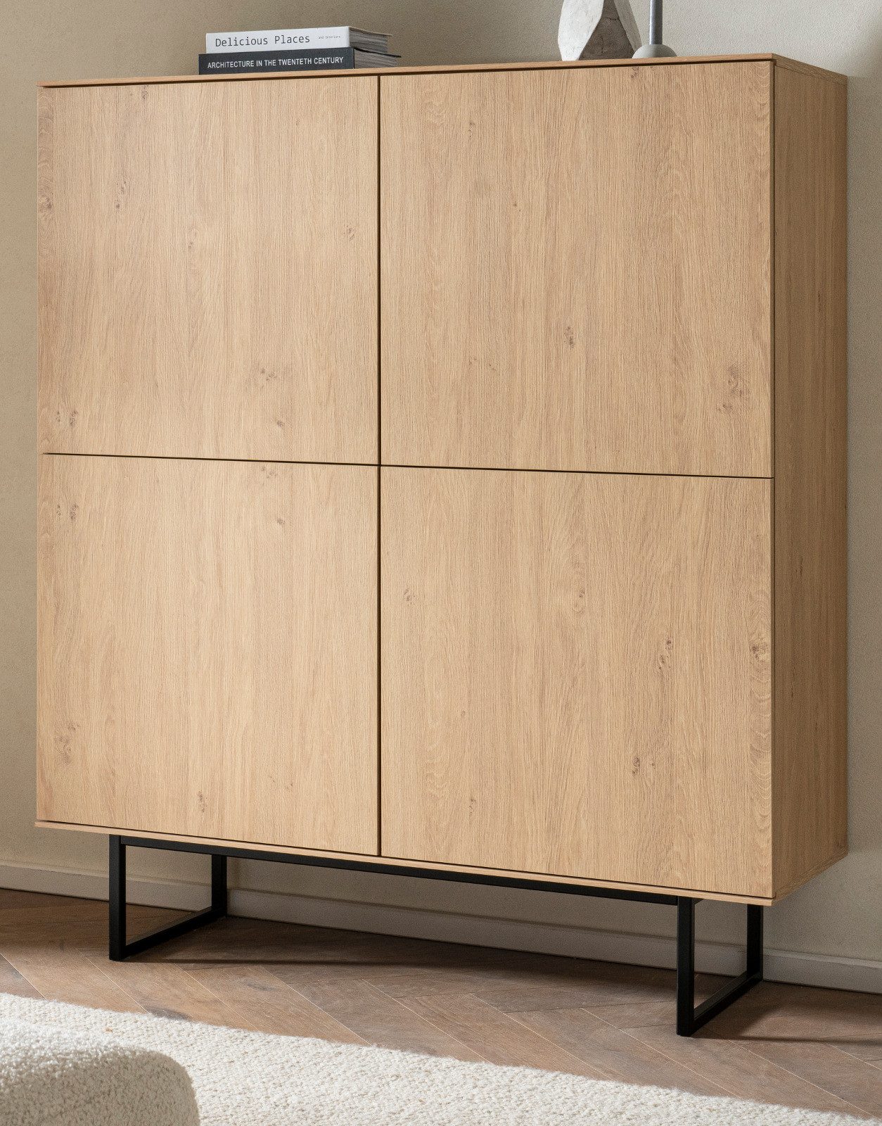 Furn.Design Highboard Breda (Schrank in Stone Eiche Dekor, 4-türig, 115 x 137 cm), 8 Fächer, Push-To-Open-Funktion