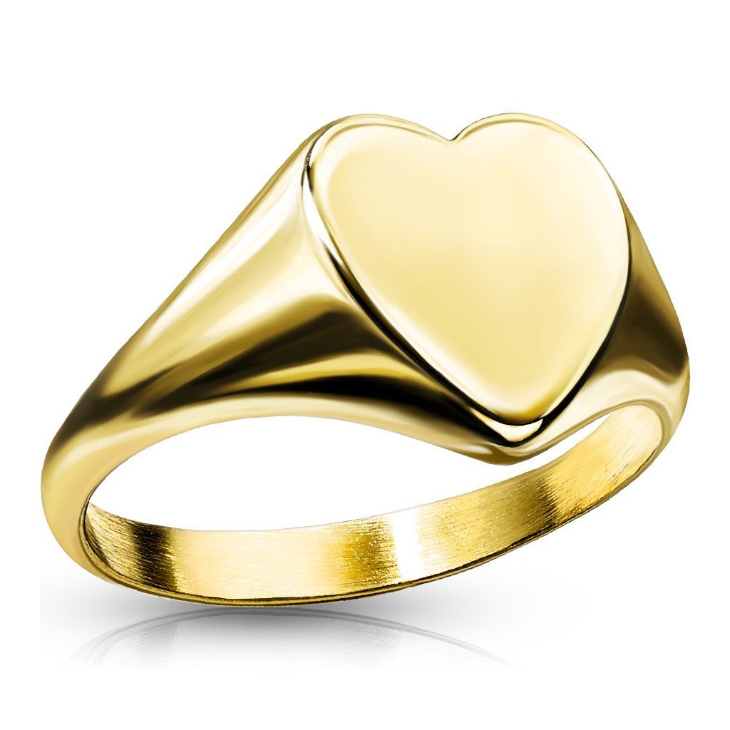 Fingerring 62 (19.7) Ring Siegelring flaches Herz Gold Edelstahl Damen