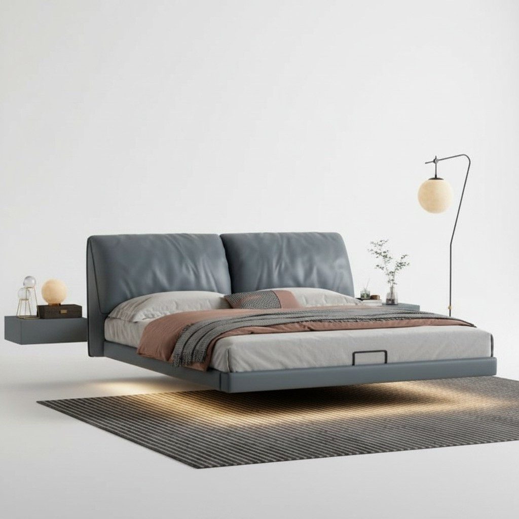 Xlmoebel Polsterbett Luxus Bett Doppelbett Polsterbett Modern Grau 180x200cm Designer Neu (1-tlg., 1-tlg)