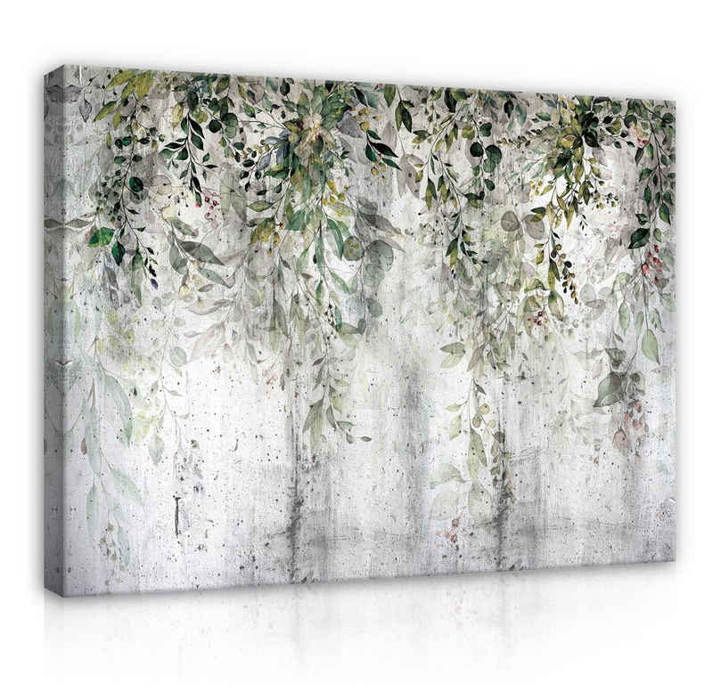 Wallarena Leinwandbild Blätter Grün Hängende Romantisch Wandbild XXL Leinwandbilder Modern, Blätter (Einteilig), Aufhängefertig