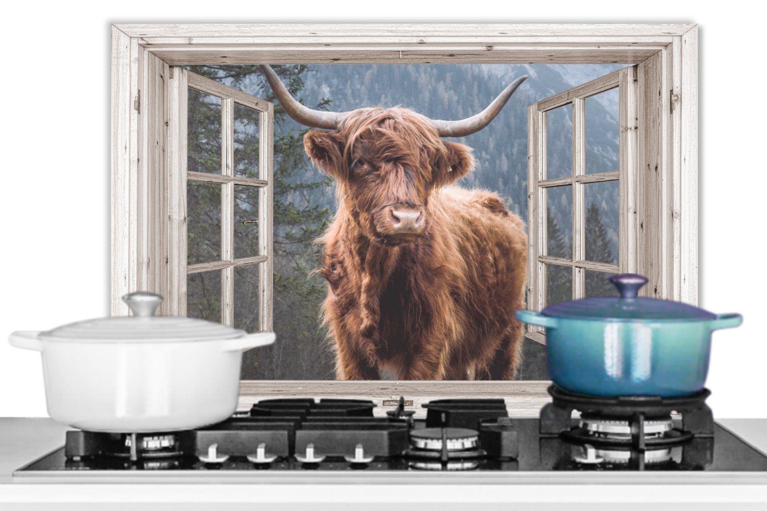 Highlander Herdblende (1-tlg), - Scottish Wandschutz, MuchoWow Berg, - cm, 60x40 Küchenrückwand küchen Temperaturbeständig aus Aussicht