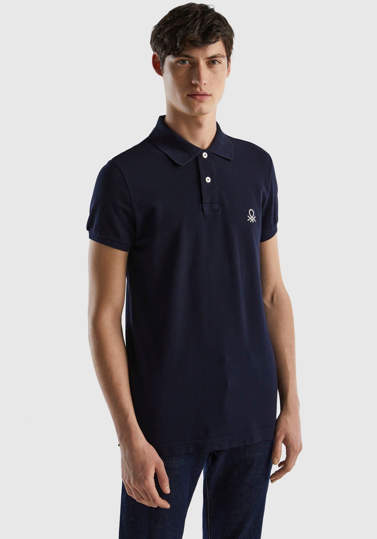 Colors blau großem of United mit Benetton Label-Badge Poloshirt