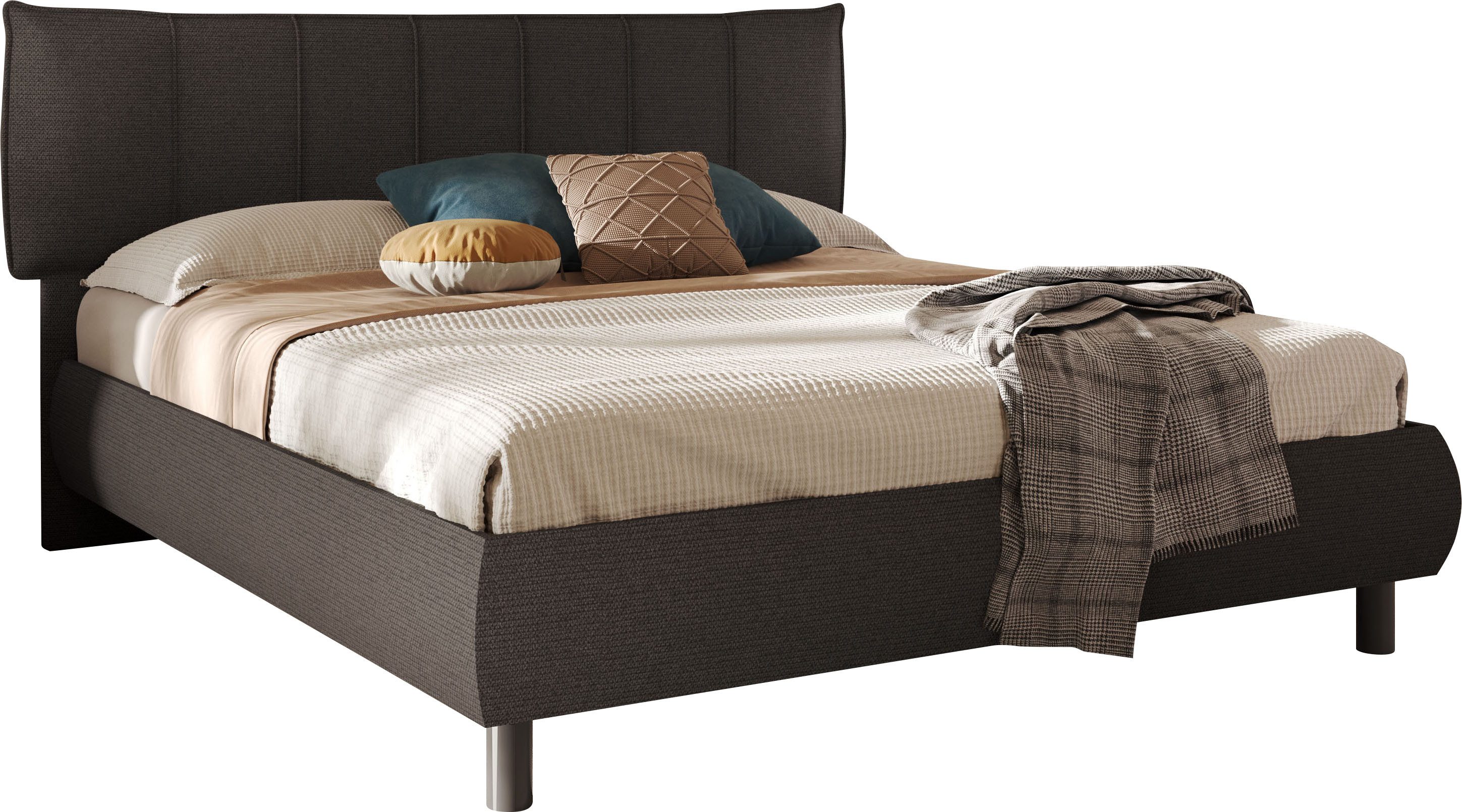 INOSIGN Polsterbett HUG, Bettgestell Liegefläche 180x200 cm, Doppelbett, Kopfteil gepolstert, Bettrahmen gebogen, Stoff Rauchgrau
