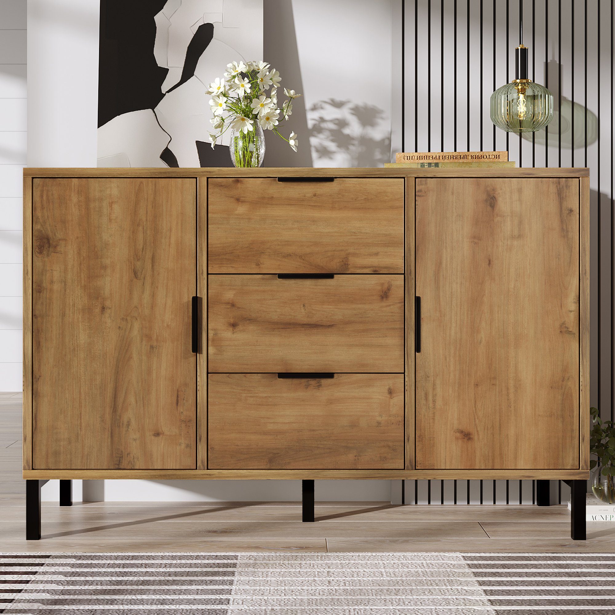 und Schlafzimmer Kommode 2 Verstellbare HAUSS & Kommode 3 für Ablage, Schubladenkommode, Sideboard SPLOE Schubladen), Türen Sideboard (mit Highboard Highboard