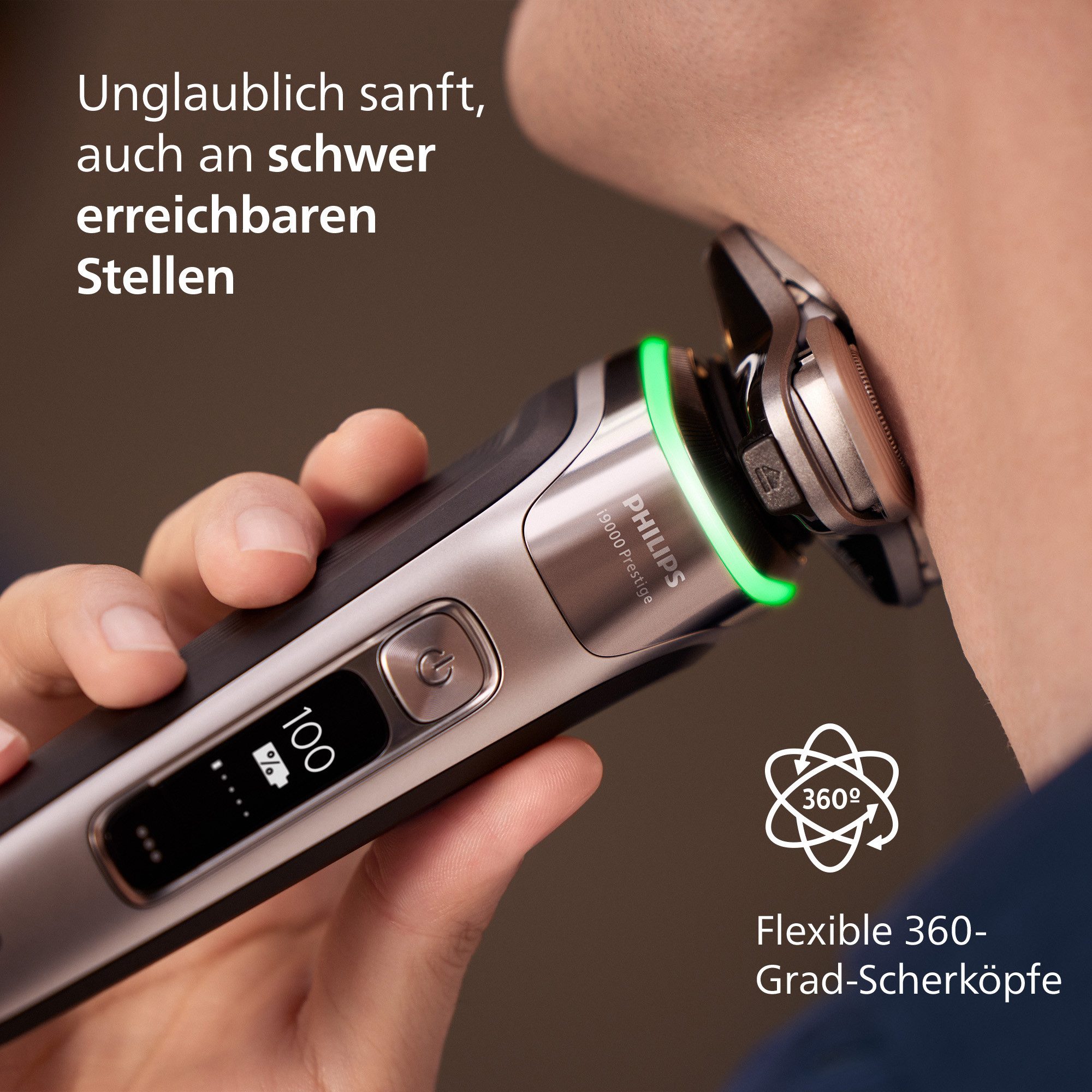 Philips Elektrorasierer Series i9000 Prestige XP9202/10, integrierter Präzisionstrimmer, mit SkinIQ Technologie, inkl. Ladestand, Reiseetui – Bild 3 von 5