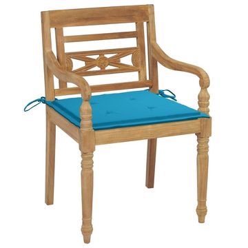 furnicato Gartenstuhl Batavia-Stühle 2 Stk. mit Blauen Kissen Teak Massivholz