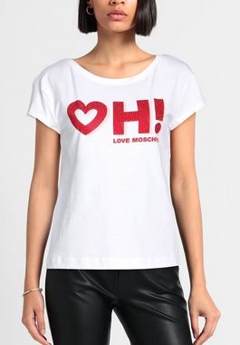 Moschino T-Shirt MOSCHINO LOVE Bluse Heart OH! Shirt T-shirt Boxy Fit Rhinestones Stras