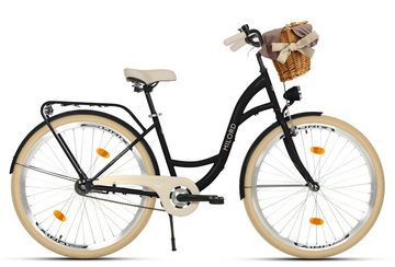 MILORD BIKES Cityrad Milord City Fahrrad Korb Damen, 28/26 Zoll, Schwarz-Creme, 1-Gang, 1 Gang