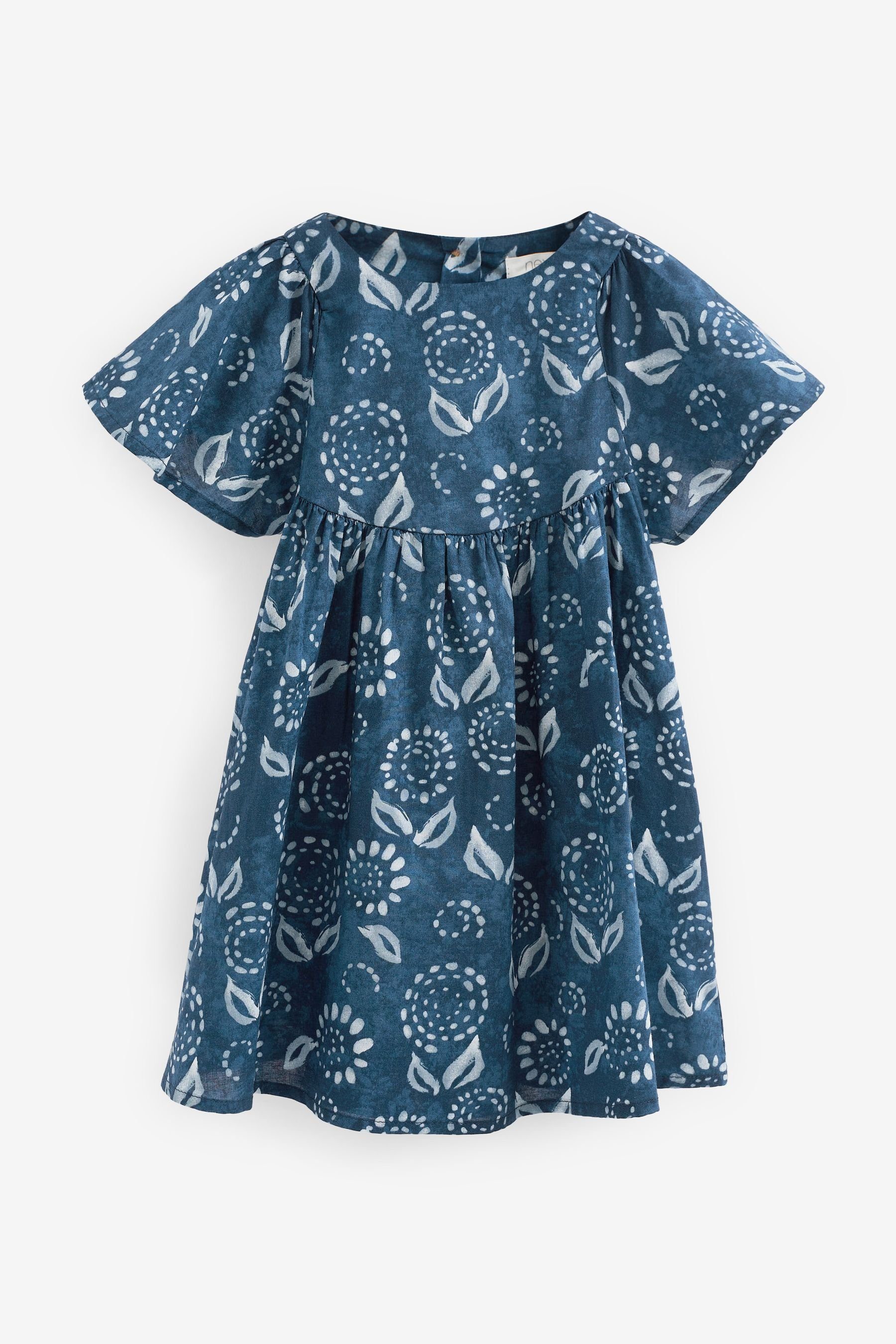 Next Sommerkleid Baumwollkleid mit Flügelärmeln (1-tlg) Blue