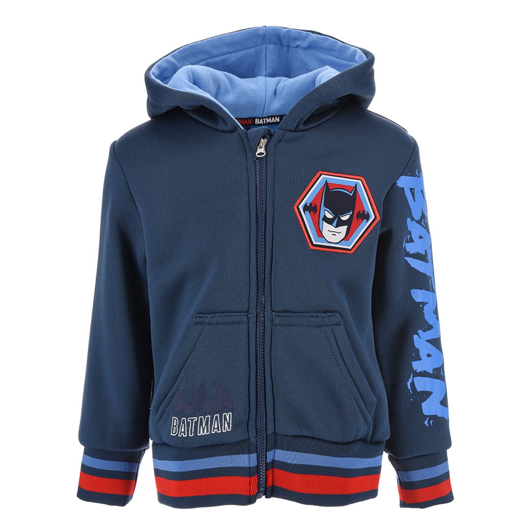 Kapuzensweatjacke Kapuze Batman Hoodie Knight Kapuzenjacke Dunkel-Blau Sweatjacke Dirk Reißverschluss Pullover-Jacke