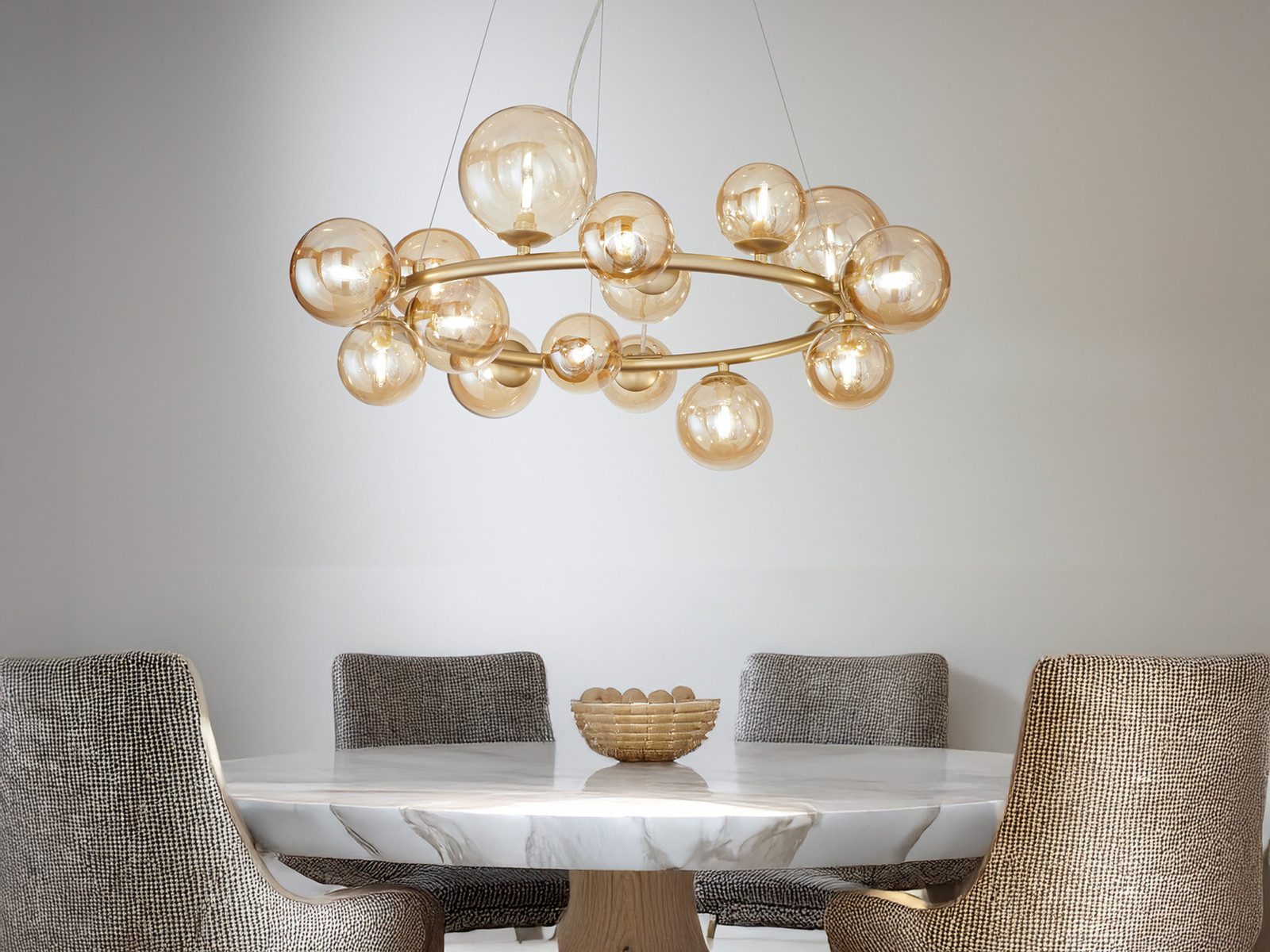 Luce Ambiente Design LED Pendelleuchte 16-flammig mit Glas-Kugeln Ø82cm, Dimmfunktion, LED wechselbar, Warmweiß, ausgefallen-e große Hänglampe mehrflammig hängend über Esstisch