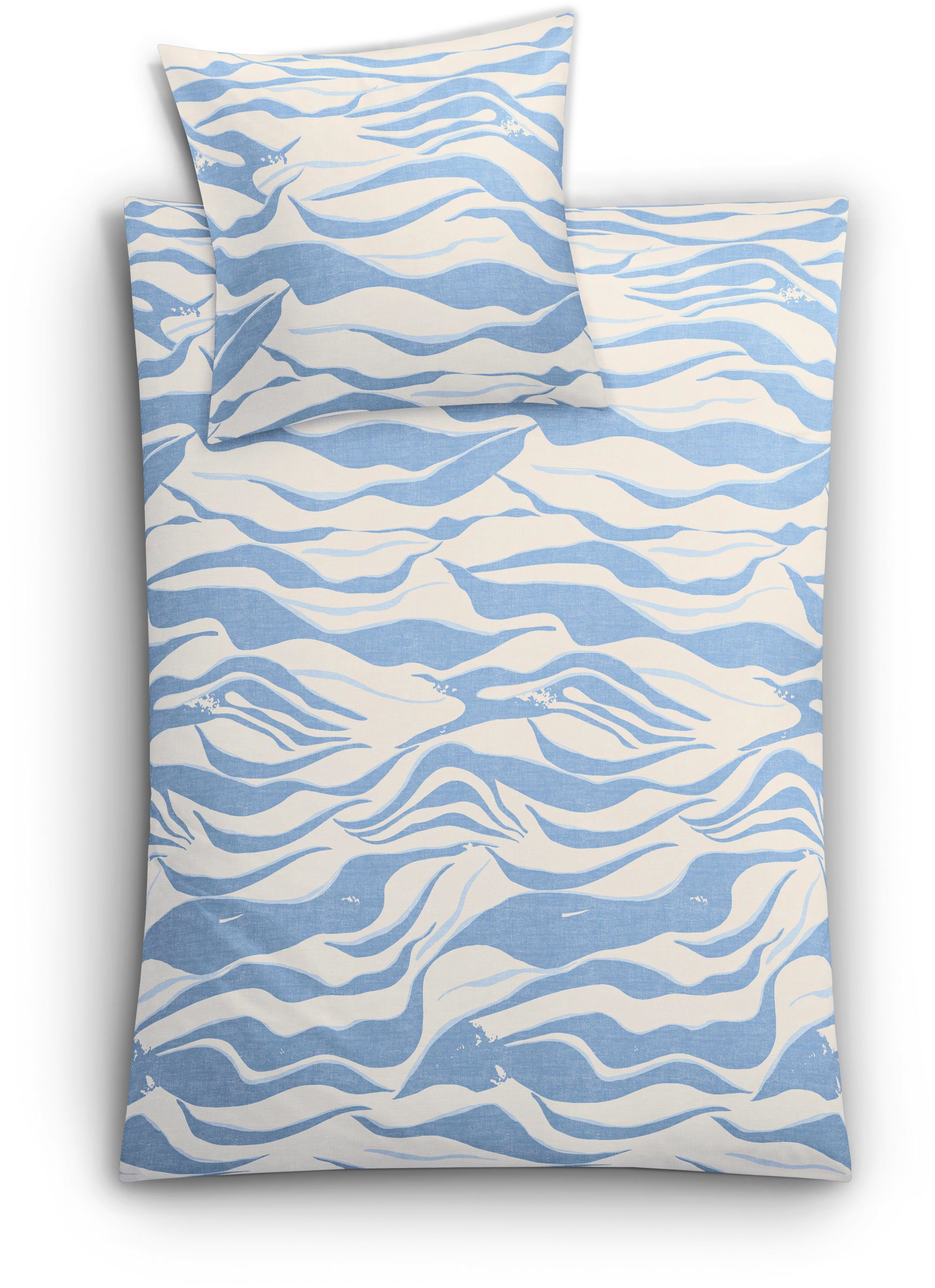 Kleine Wolke Bettwäsche Onda, Mako-Satin, 2 teilig, mit Wellenmotiv