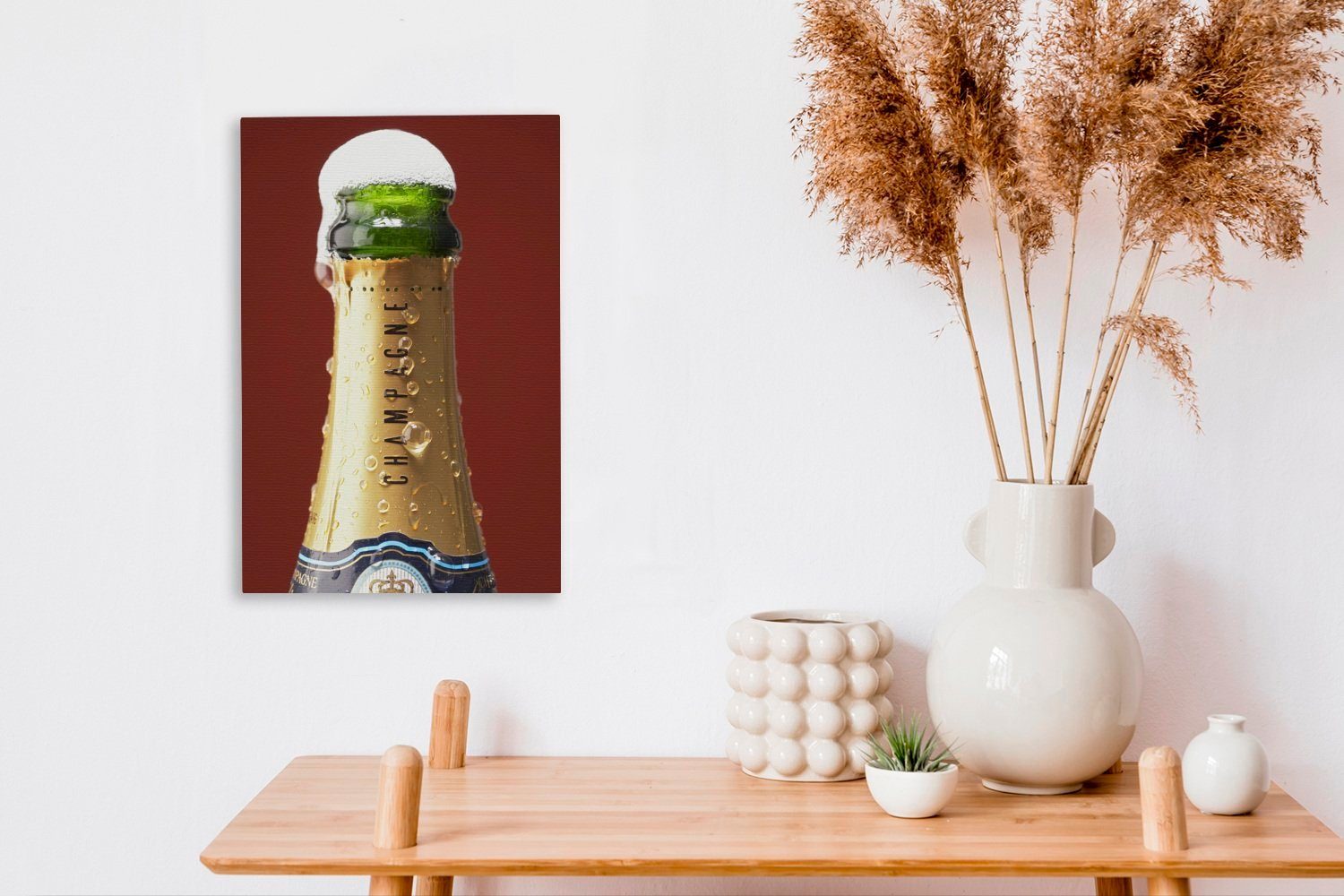 cm Champagnerflasche Zackenaufhänger, bespannt St), Gemälde, (1 Leinwandbild inkl. OneMillionCanvasses® über, läuft Leinwandbild 20x30 fertig