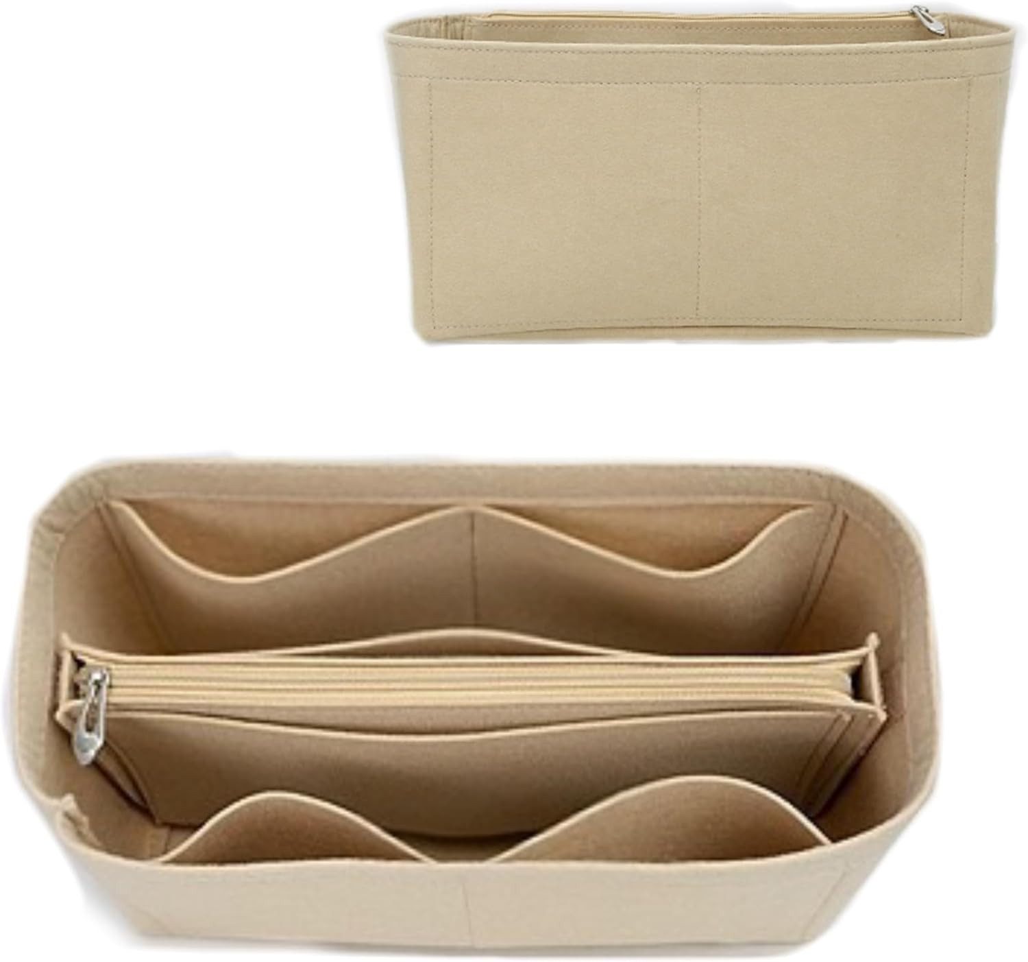 FELIXLEO Aufbewahrungsbox Filz Organizer mit Reißverschluss für Neverfull Handtaschen Beige S