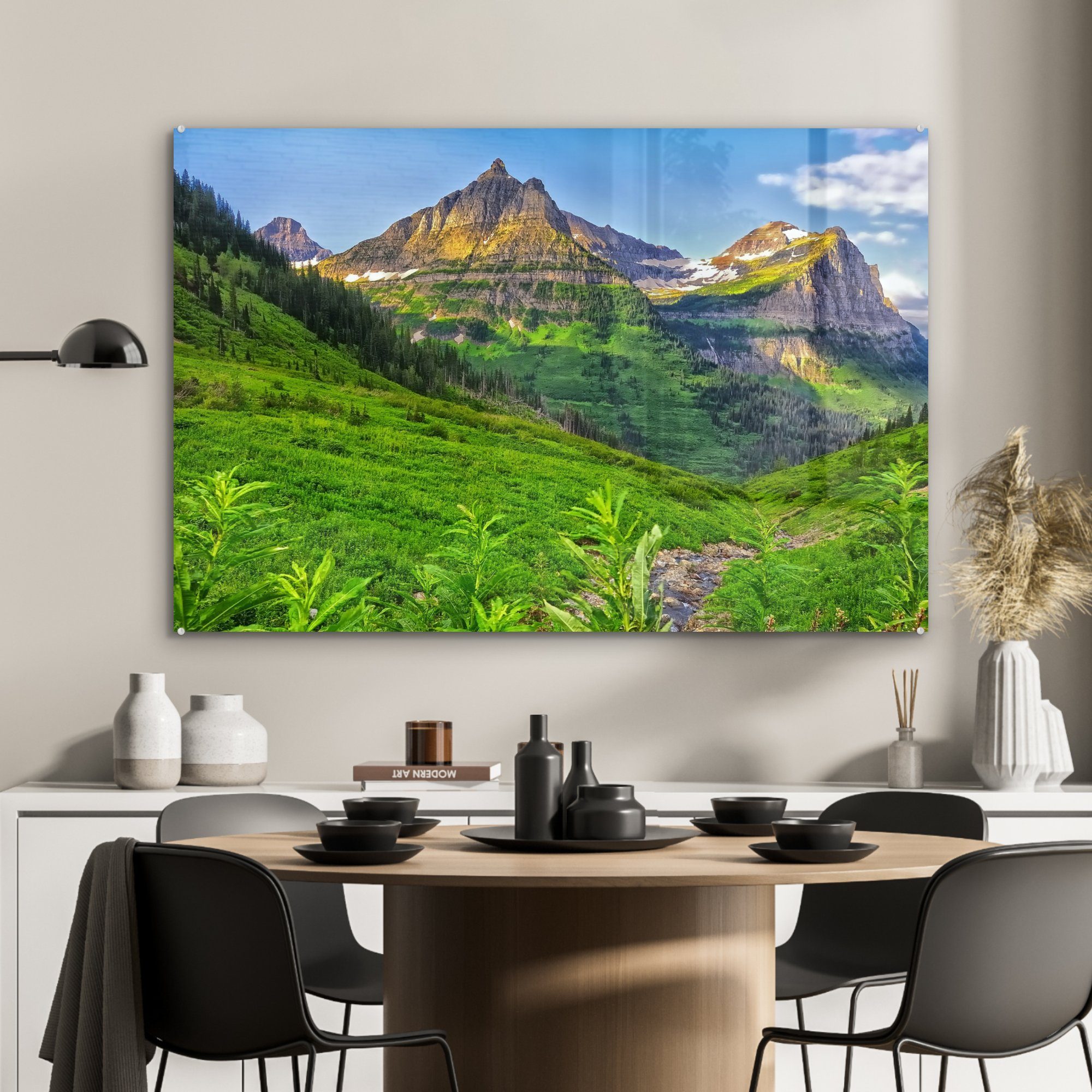 USA, Glacier National in Schlafzimmer Grün Park MuchoWow & im (1 Acrylglasbild gefärbte Wohnzimmer Berge den Acrylglasbilder St),