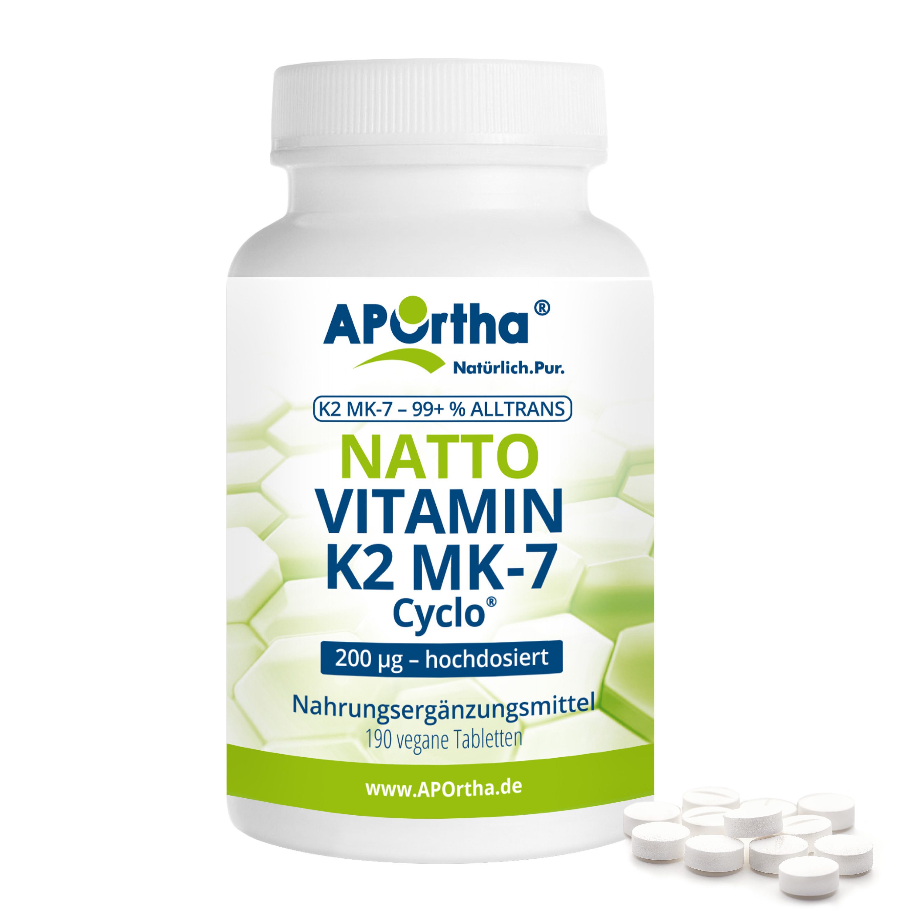 APOrtha® Natto Vitamin K2 MK-7 Cyclo® 200 µg - 190 vegane Tabletten Tabletten
