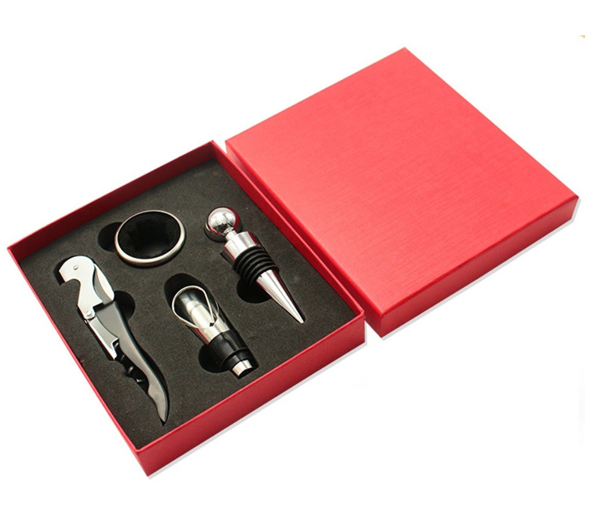BAYLI Mörser 4 teiliges Weinöffnerset mit Geschenkkarton, Weinzubehör-Geschenkset