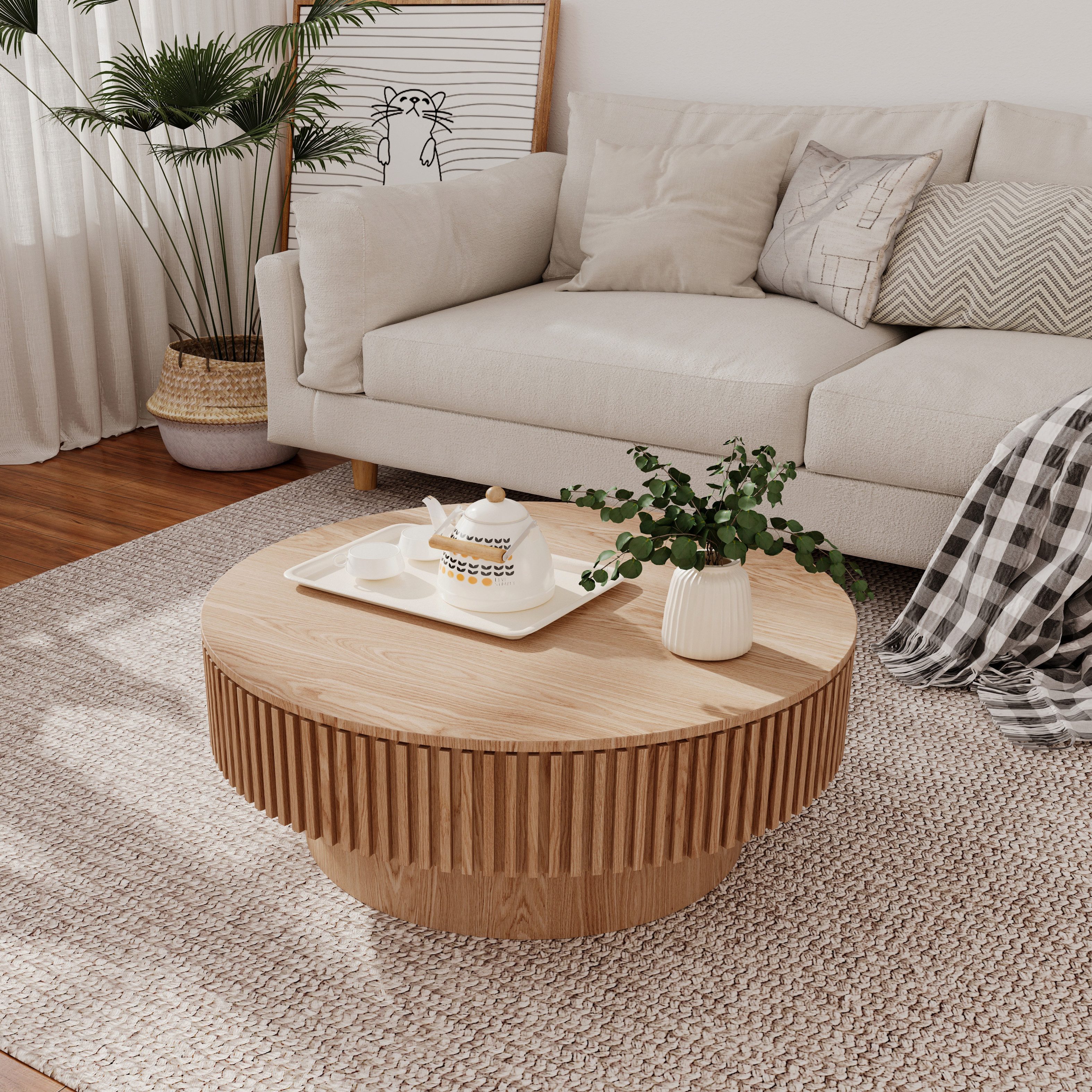 Celya Couchtisch Akzent-Teetisch rund 75 cm (Mit verstecktem Stauraum unter der Tischplatte, einzigartige Pilzform), idealen Ergänzung für Wohnzimmer, Schlafzimmer oder Büro
