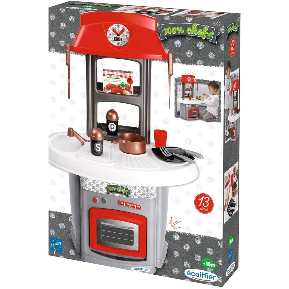 Ecoiffier Spielgeschirr 100% Chefkoch - Komplette Küche mit 13 Zubehörteilen