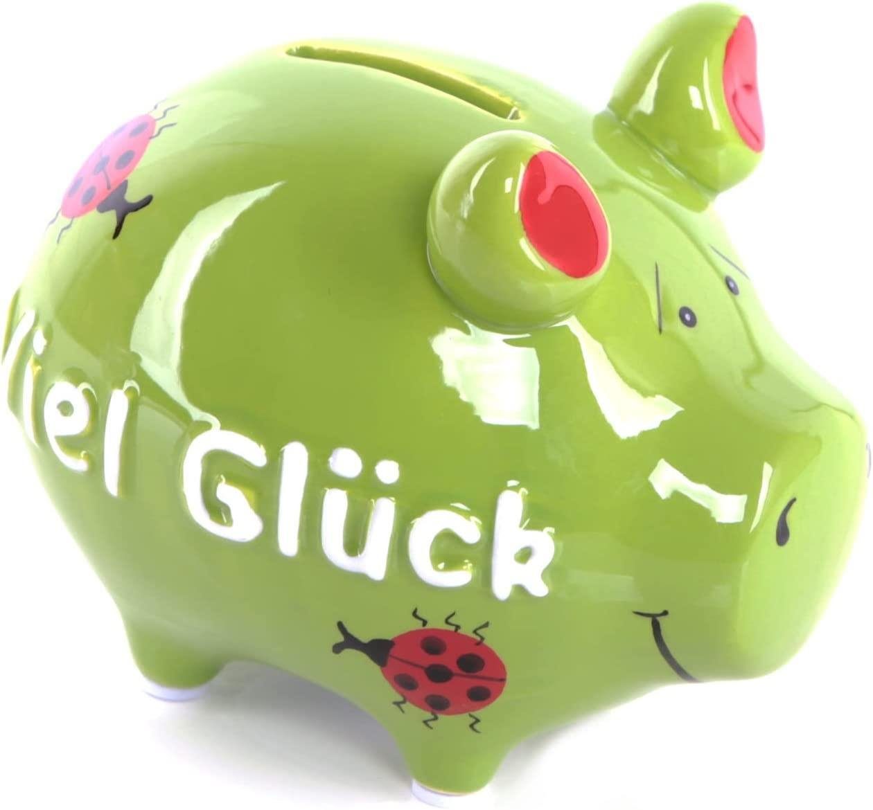 Logbuch-Verlag Spardose Spardose Viel Glück 12,5 cm grün aus Keramik ...