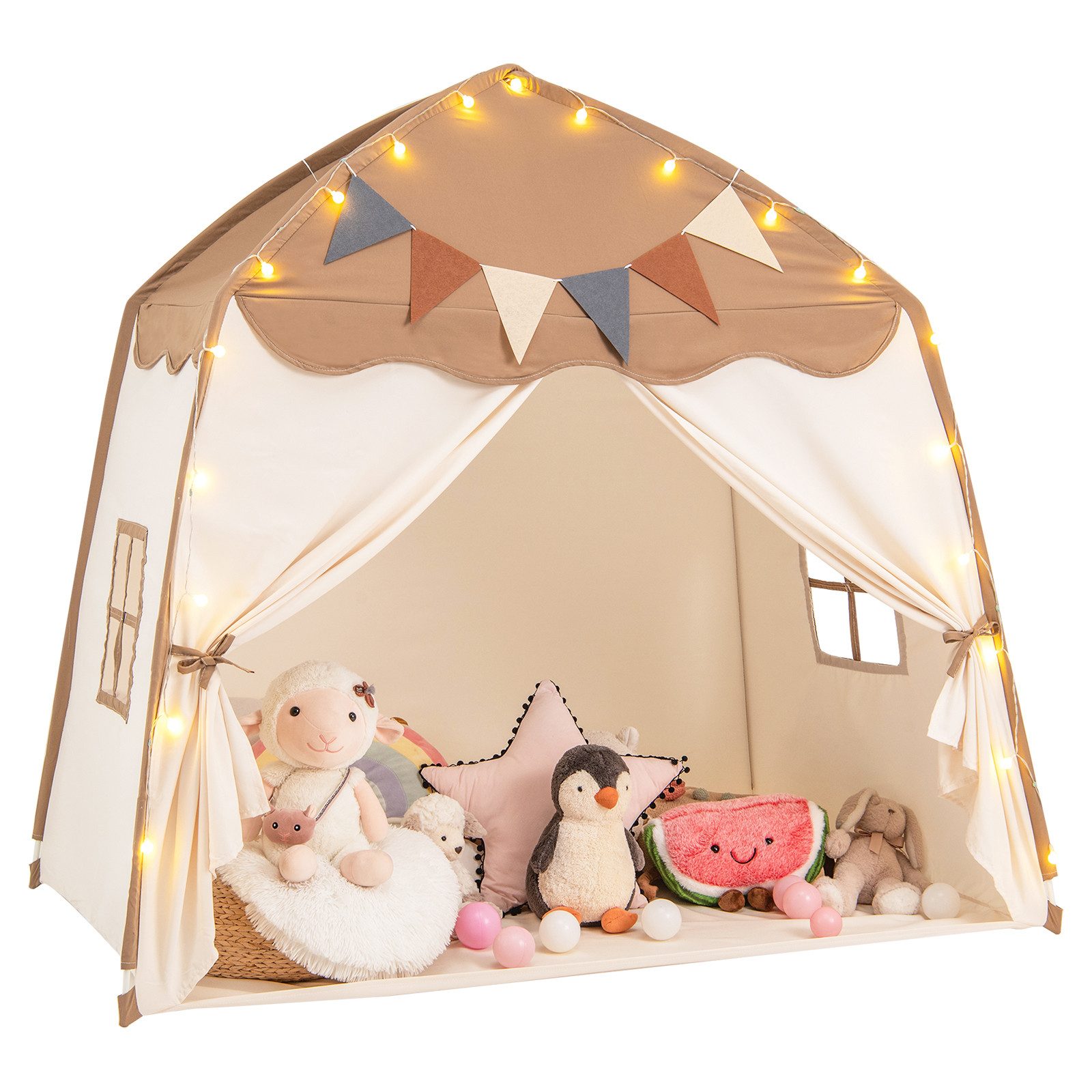 KOMFOTTEU Spielzelt Spielhaus Kinderzelt mit Flaggen, 2 Türen, 2 Fenstern & günstig online kaufen